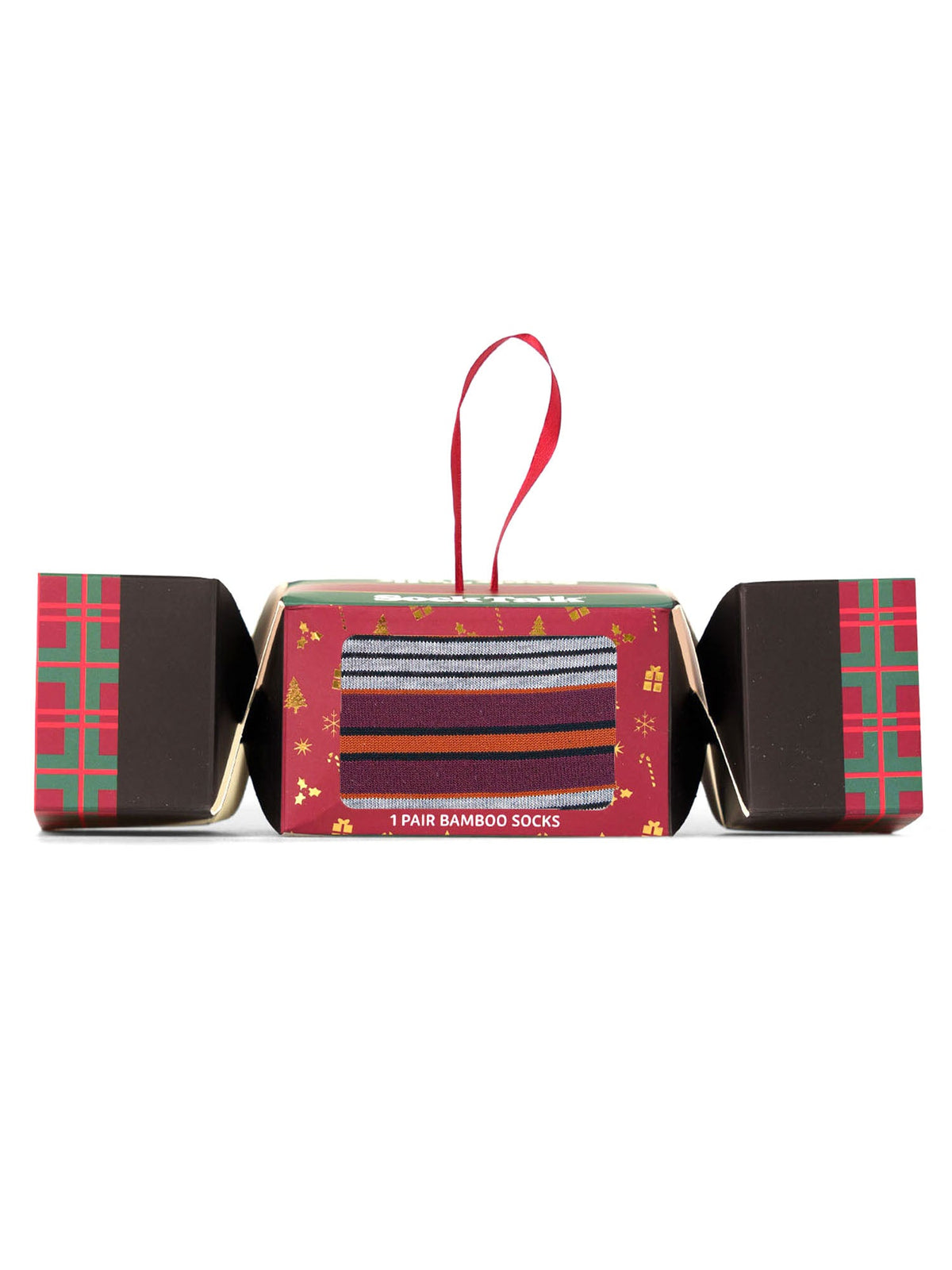 Stripe-Bamboo-Crew-Socks-Christmas-Cracker-Gift-Box-in-Grey/Burgundy