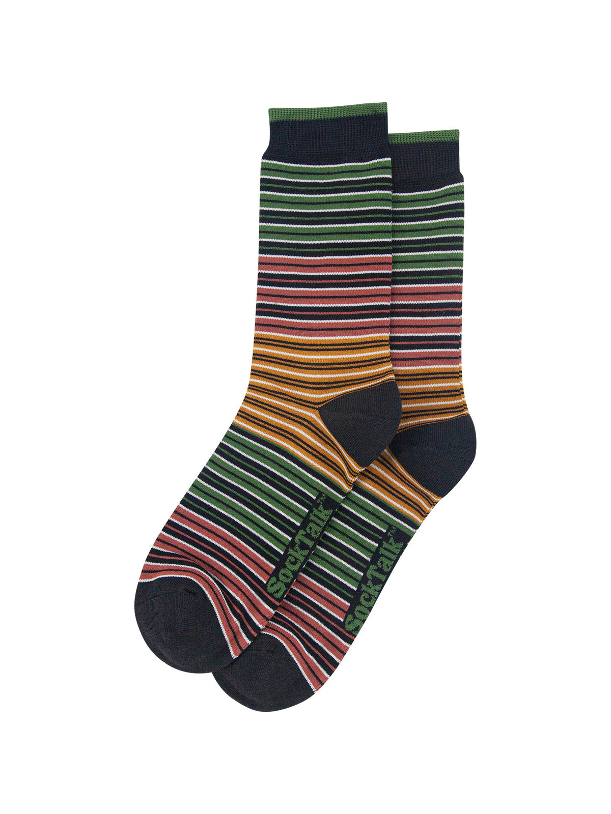 Stripey-Men's-Bamboo-Socks-in-Black/Green/Orange-Laid-Flat