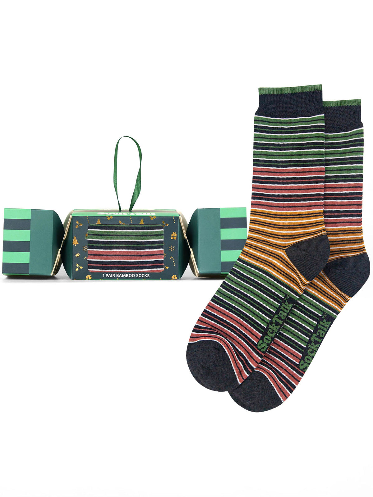 Stripe-Bamboo-Crew-Socks-Christmas-Cracker-Gift-Box-in-Khaki/Orange