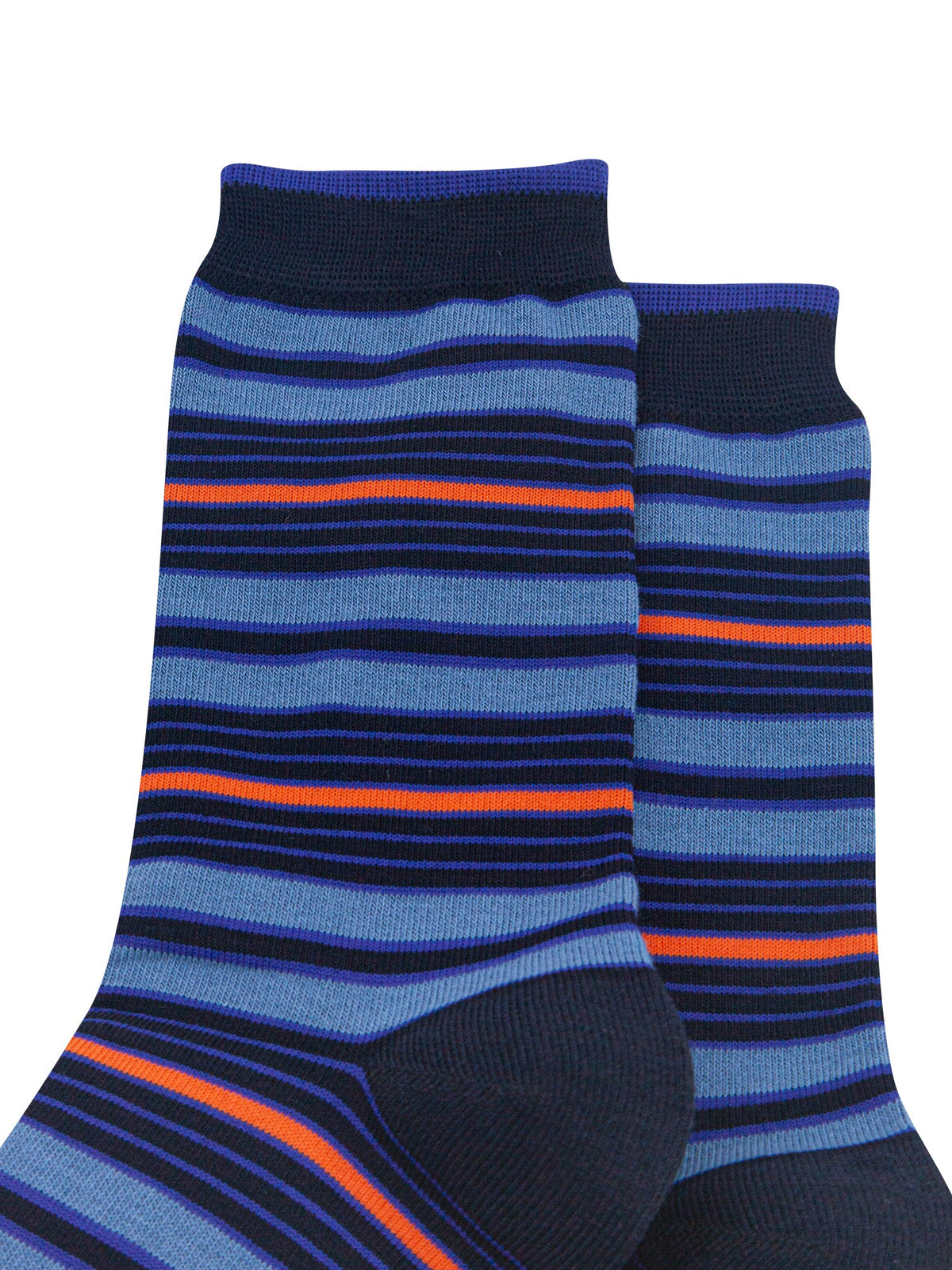 Stripey-Men's-Bamboo-Socks-in-Navy-Blue/Orange-Close-Up