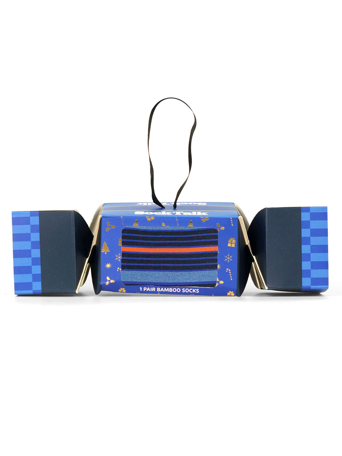 Stripe-Bamboo-Crew-Socks-Christmas-Cracker-Gift-Box-in-Navy Blue/Orange