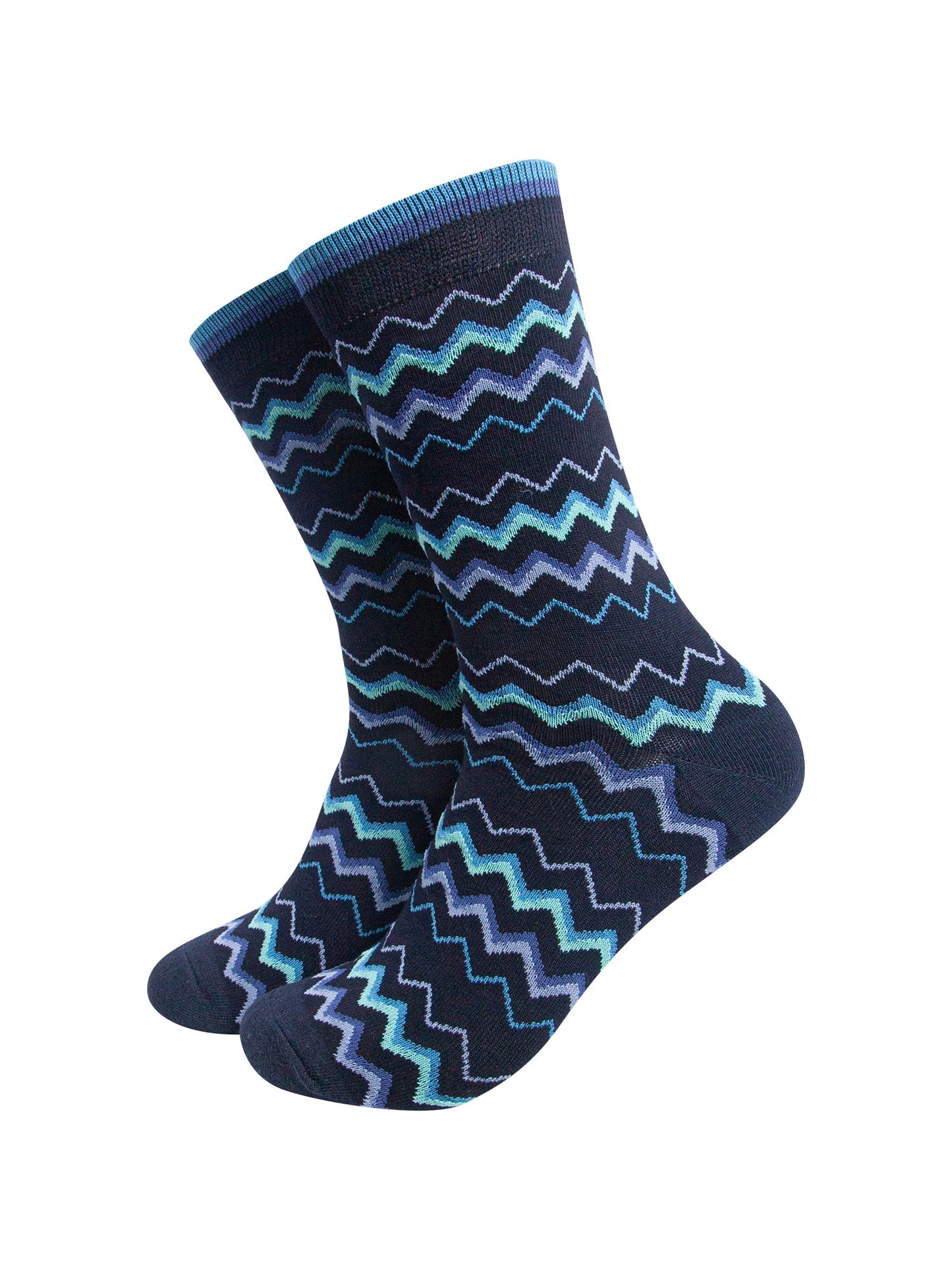 Zig-Zag-Men's-Bamboo-Socks-in-Navy-On-Mannequin