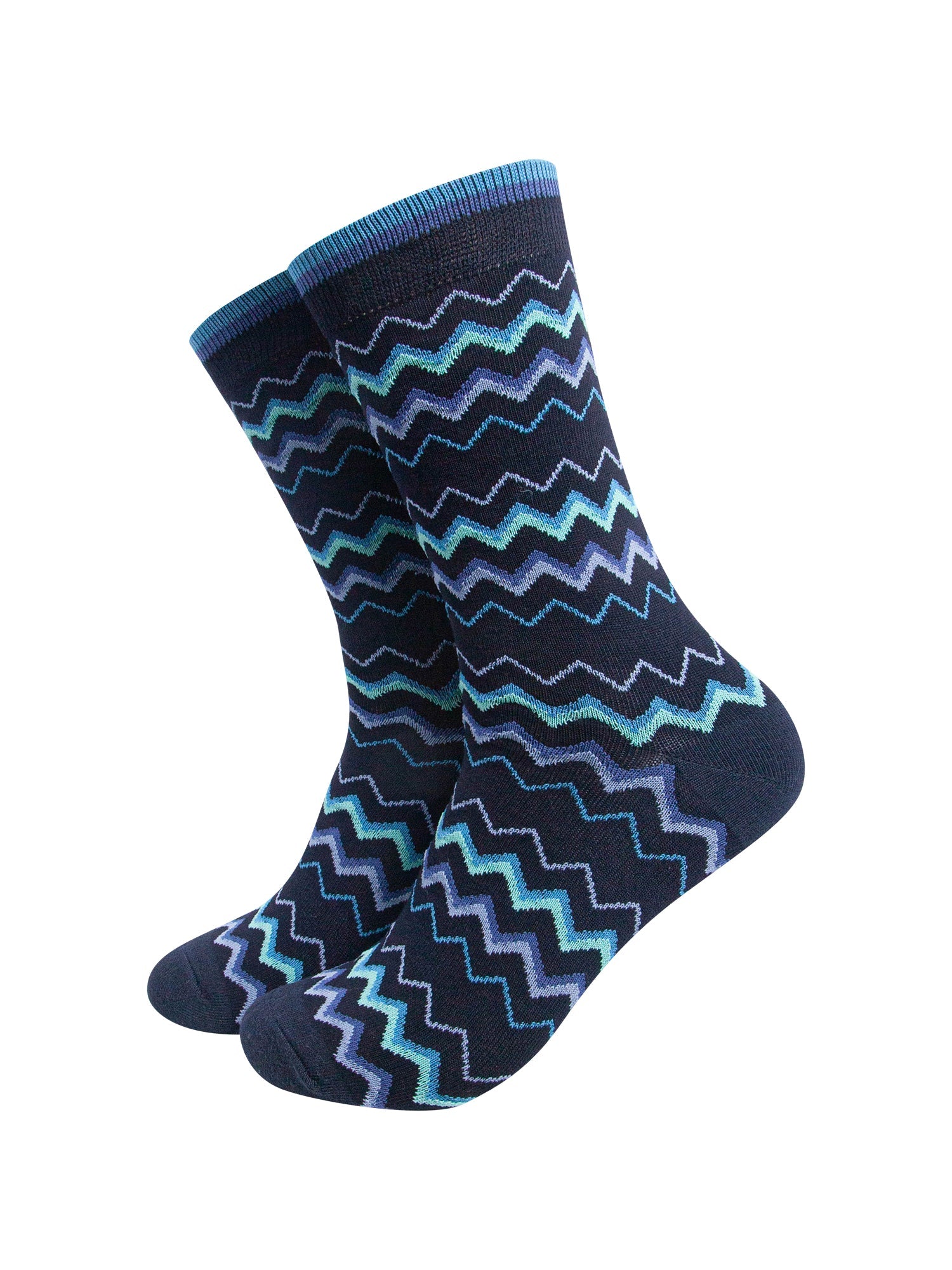 Zig-Zag-Men's-Bamboo-Socks-in-Navy-On-Mannequin