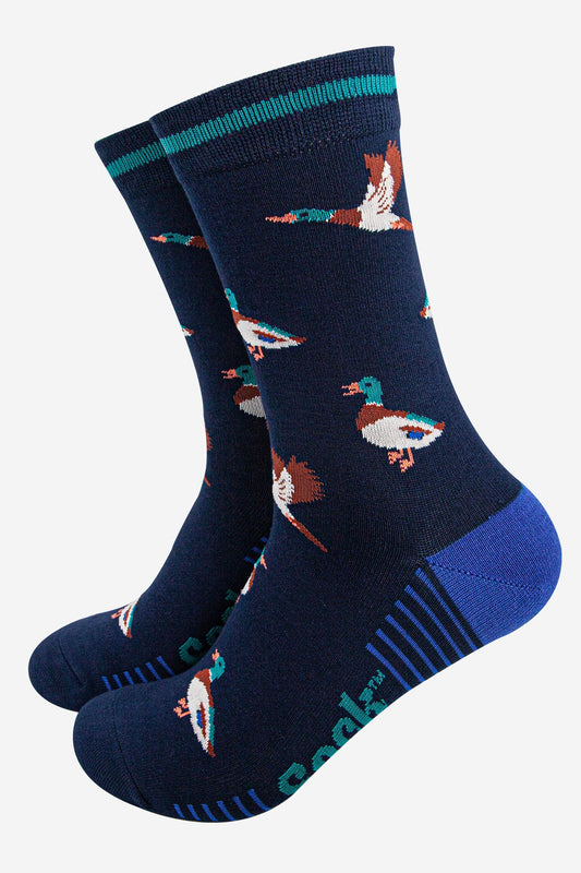 mens-bamboo-socks-navy-blue-royal-blue-mallard-duck-waterfowl