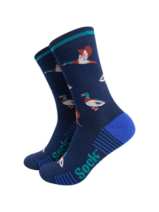 mens-bamboo-socks-navy-blue-royal-blue-mallard-duck-waterfowl