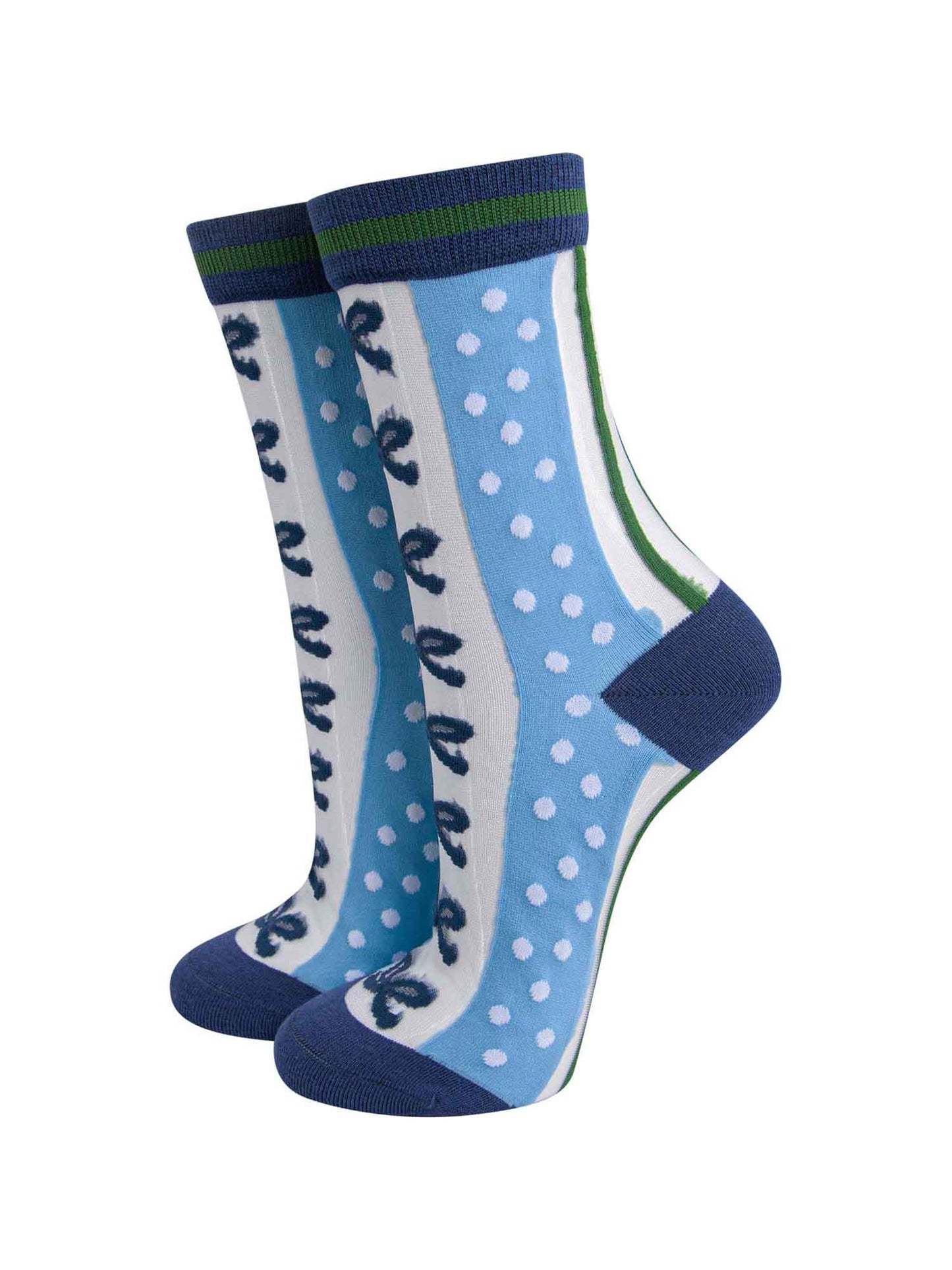 womens-sheer-ankle-socks-blue-green-stripe-bow-popsocks-nylons