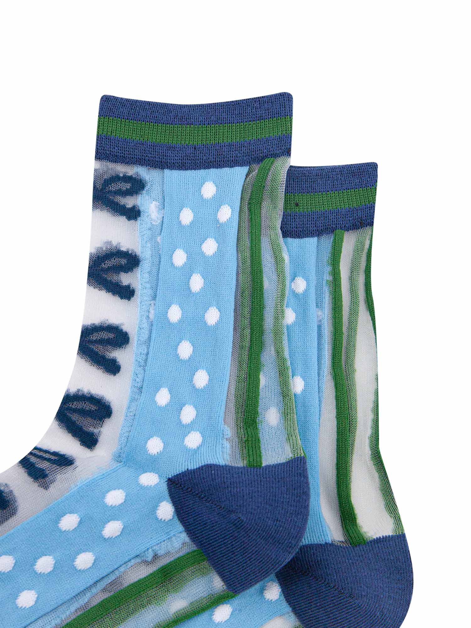 womens-sheer-ankle-socks-blue-green-stripe-bow-see-through