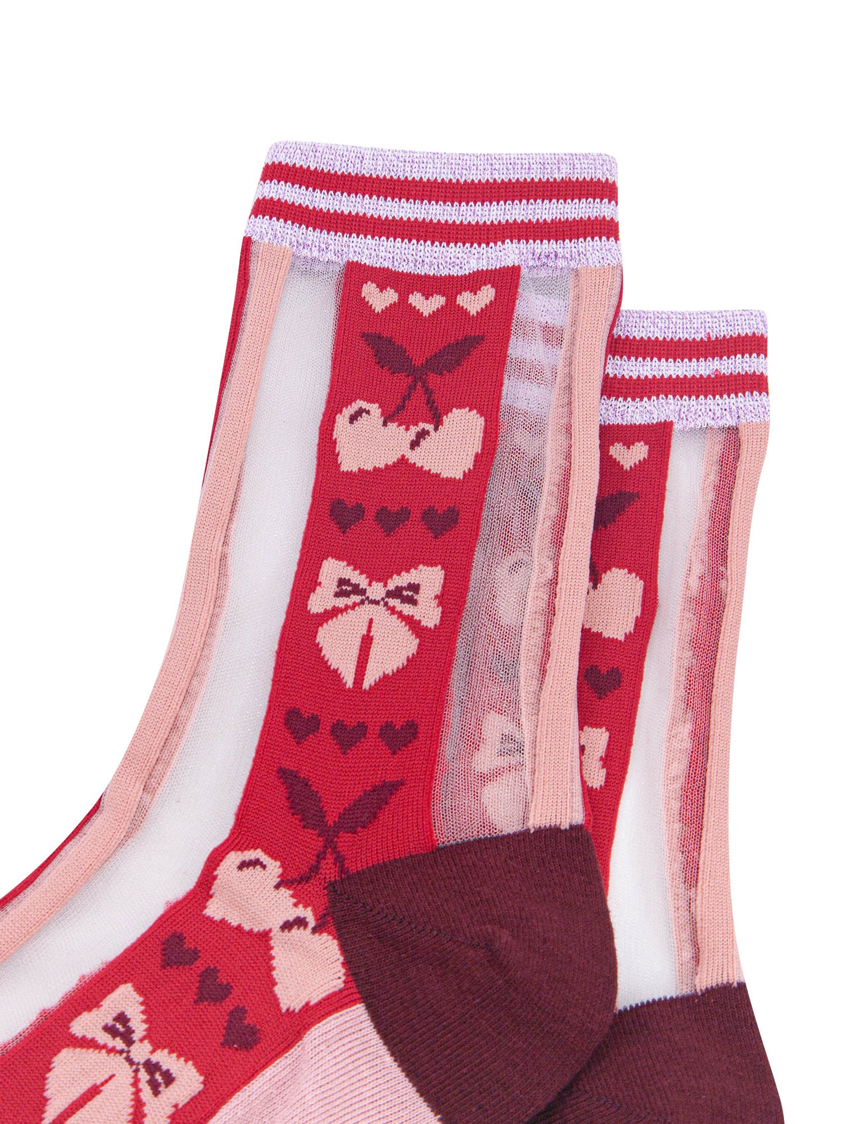 Bow-&-Cherry-Sheer-Socks-in-Red/Soft-Pink-Close-Up