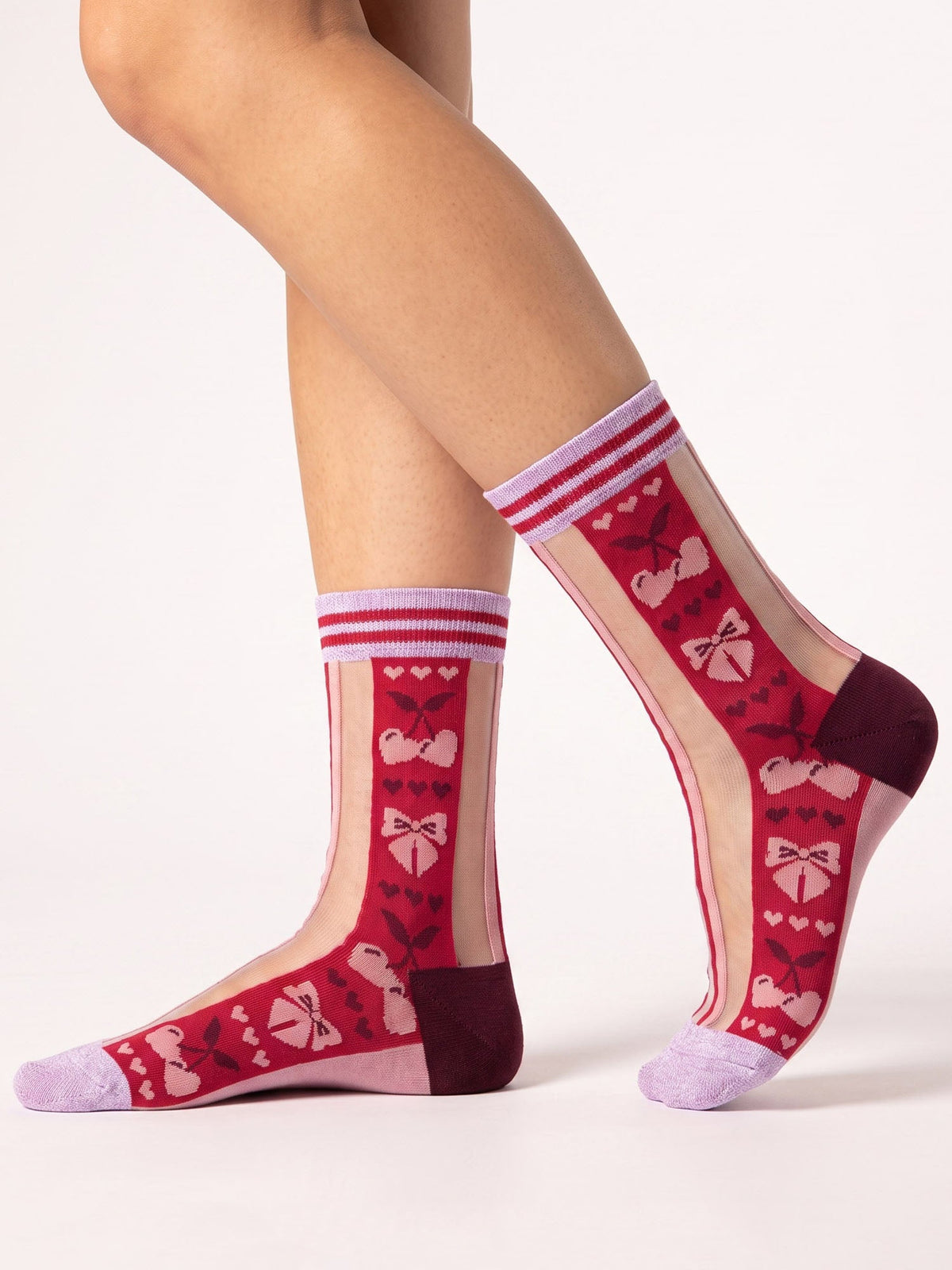 Bow-&-Cherry-Sheer-Socks-in-Red/Soft-Pink