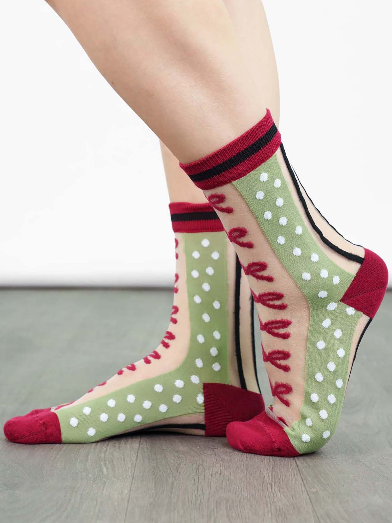 womens-sheer-ankle-socks-green-red-stripe-bow-popsocks