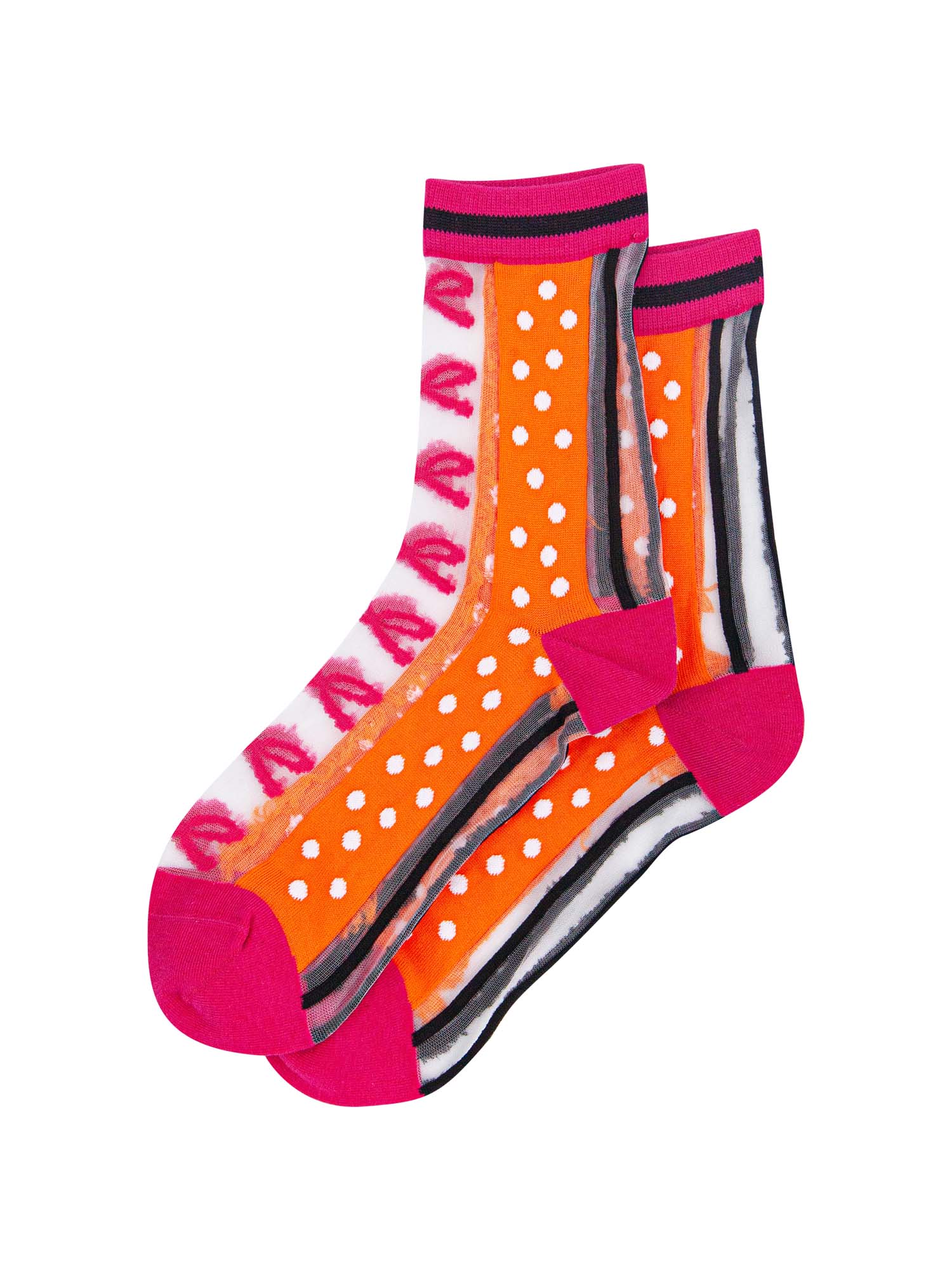 womens-sheer-ankle-socks-orange-hot-pink-stripe-bow-popsocks