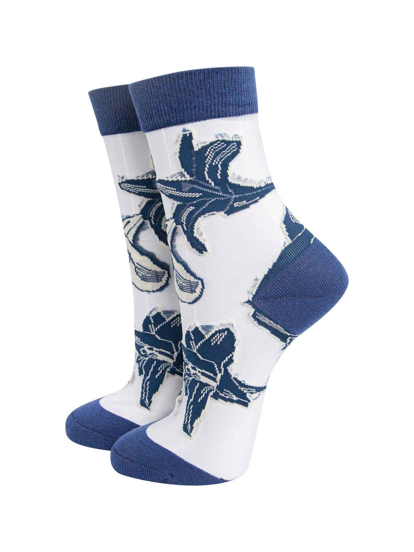 Floral Cotton Sheer Pop Socks in Navy Blue