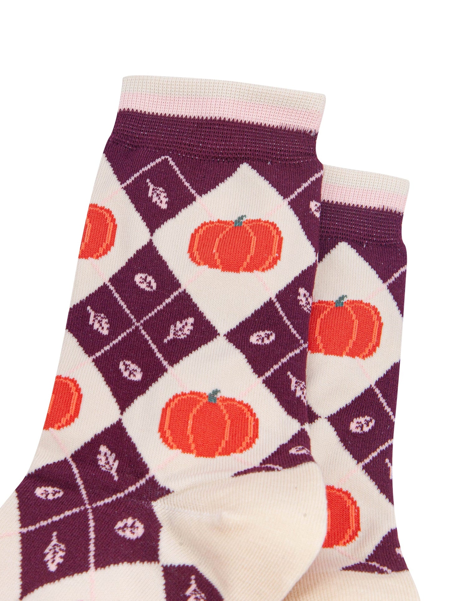 Pumpkin-Women's-Bamboo-Socks-in-Burgundy/Cream-Close-Up