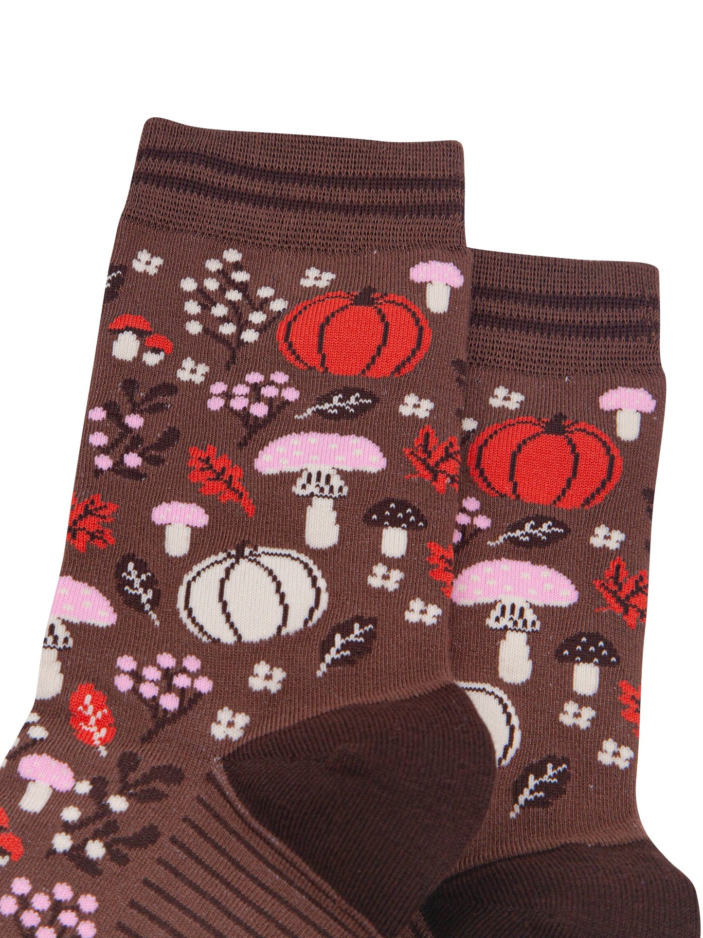 Pumpkin-Floral-Women's-Bamboo-Socks-in-Brown-Close-Up