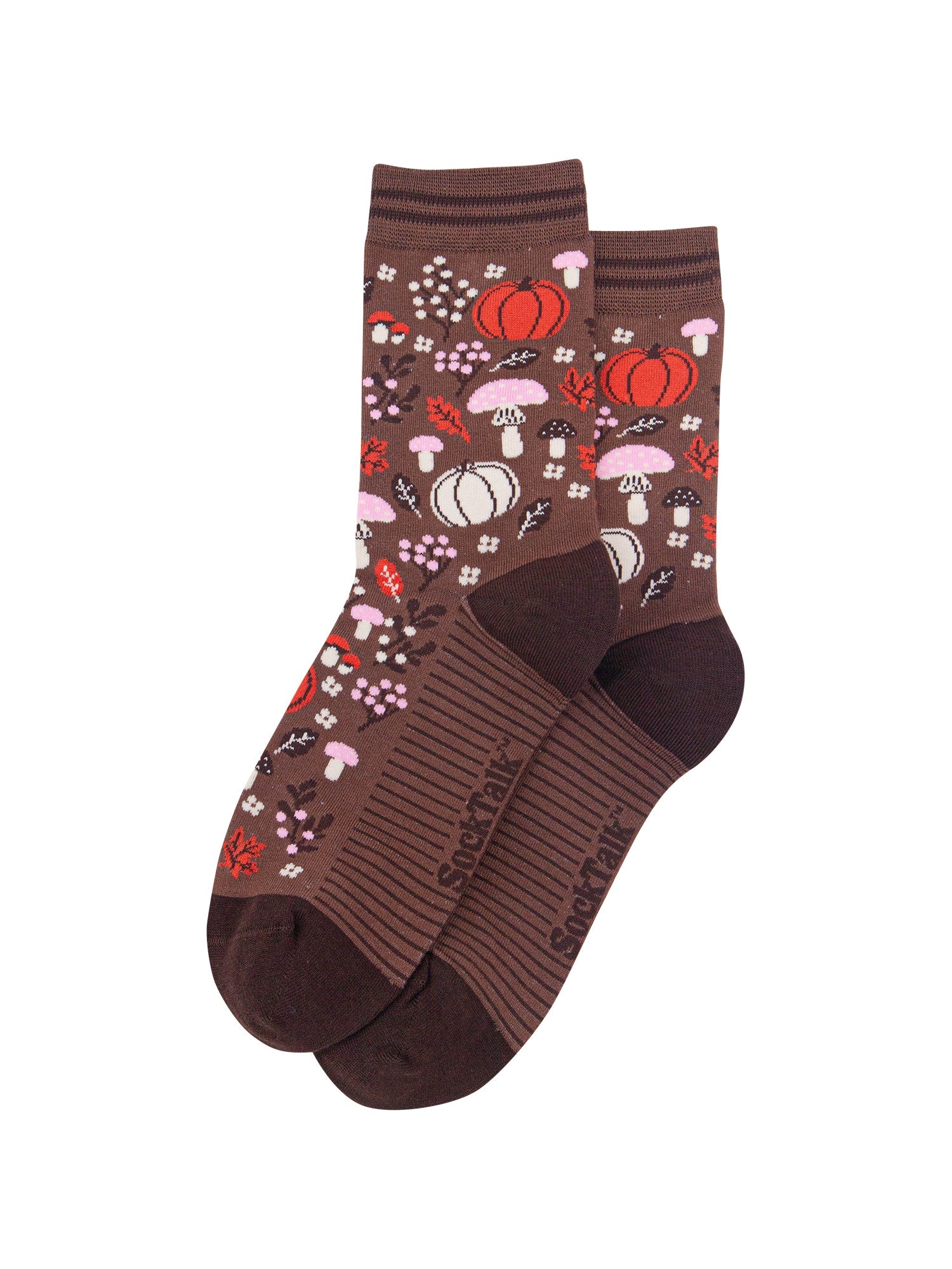 Pumpkin-Floral-Women's-Bamboo-Socks-in-Brown-Laid-Flat