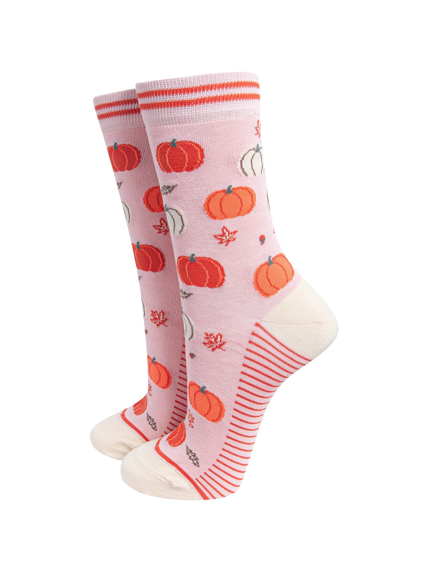 Pumpkin-Women's-Bamboo-Socks-in-Soft-Pink-On-Mannequin