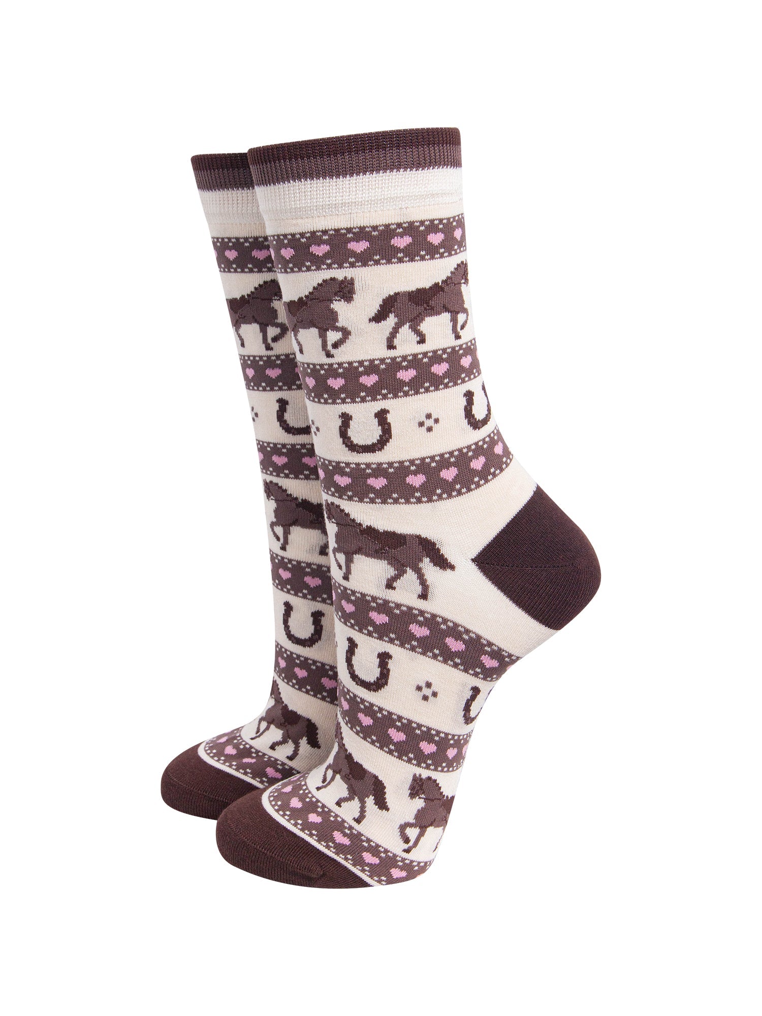 Horse-Argyle-Women's-Bamboo-Socks-in-Cream-On-Mannequin