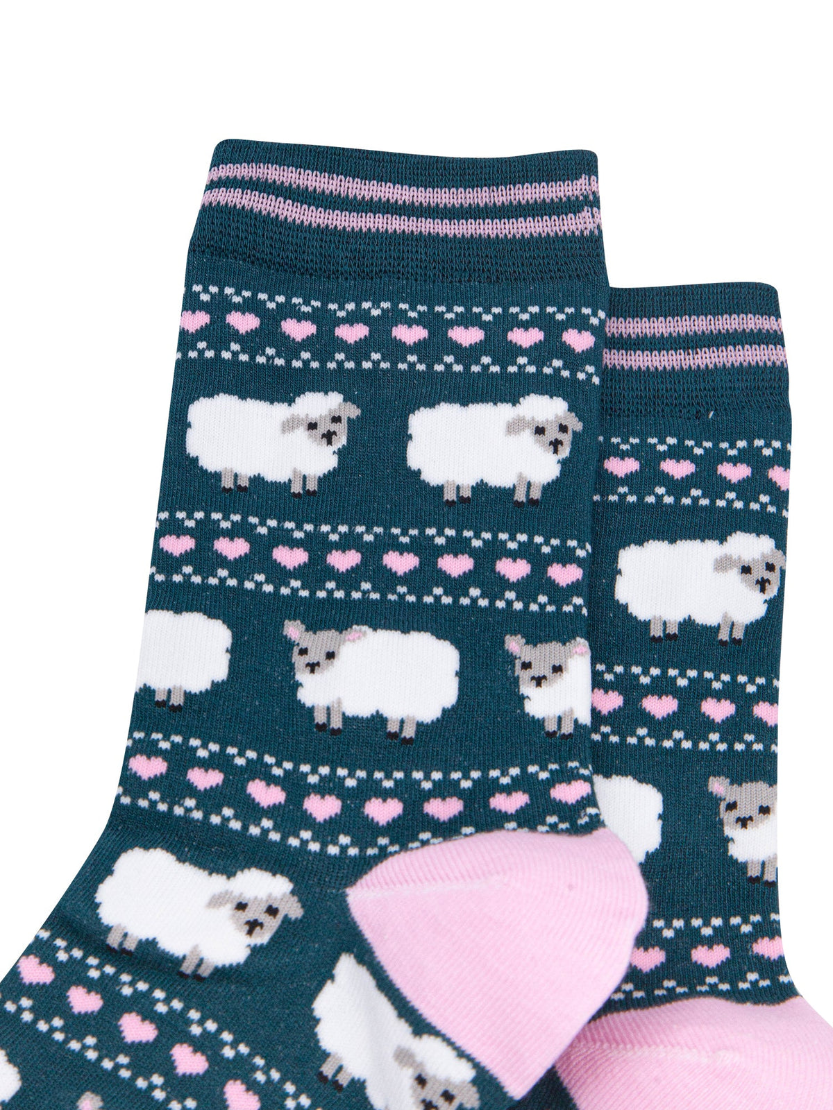 Sheep-Fair-Isle-Women's-Bamboo-Socks-in-Forest-Green-Close-Up