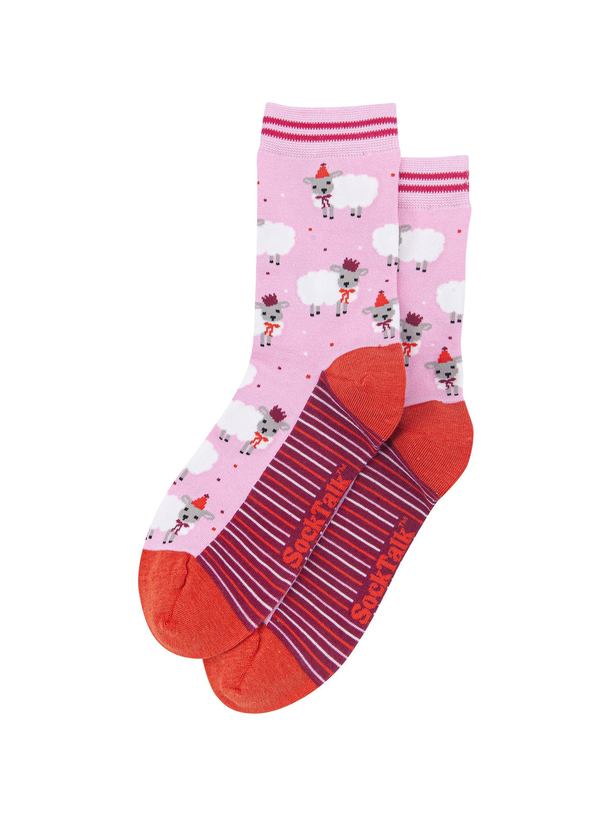 Party-Sheep-Women's-Bamboo-Socks-in-Pink-Laid-Flat