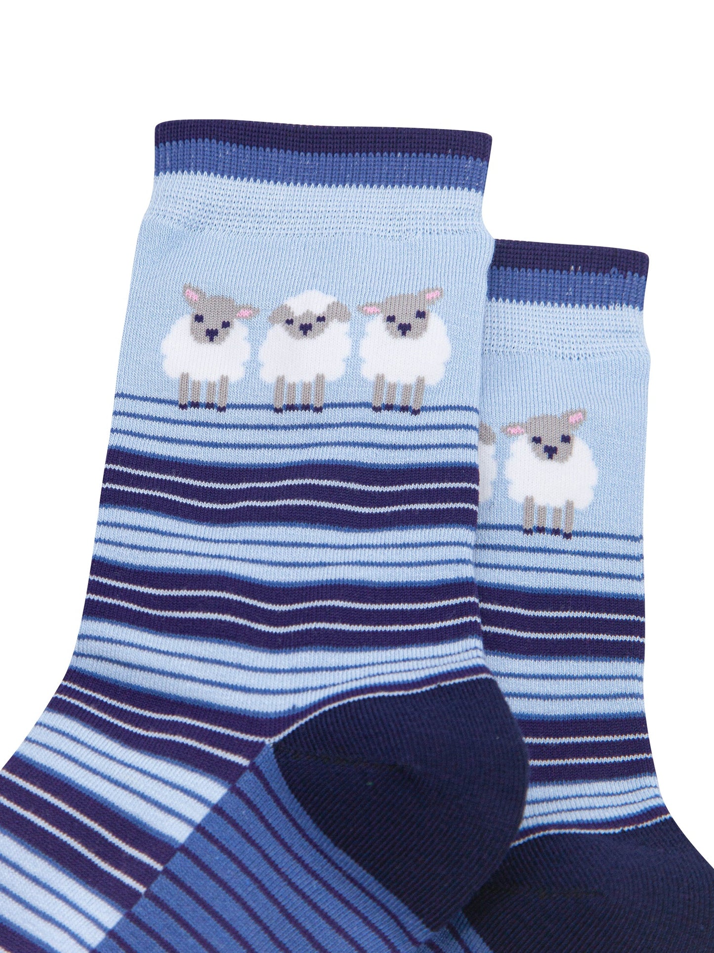 Sheep-Stripe-Women's-Bamboo-Socks-in-Blue-Close-Up