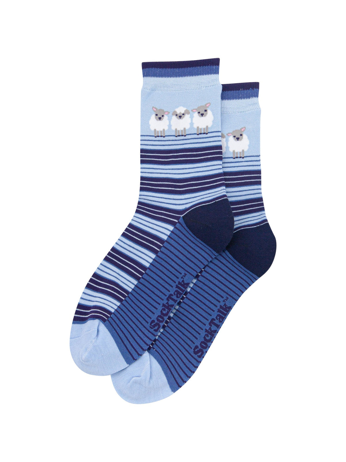 Sheep-Stripe-Women's-Bamboo-Socks-in-Blue-Laid-Flat