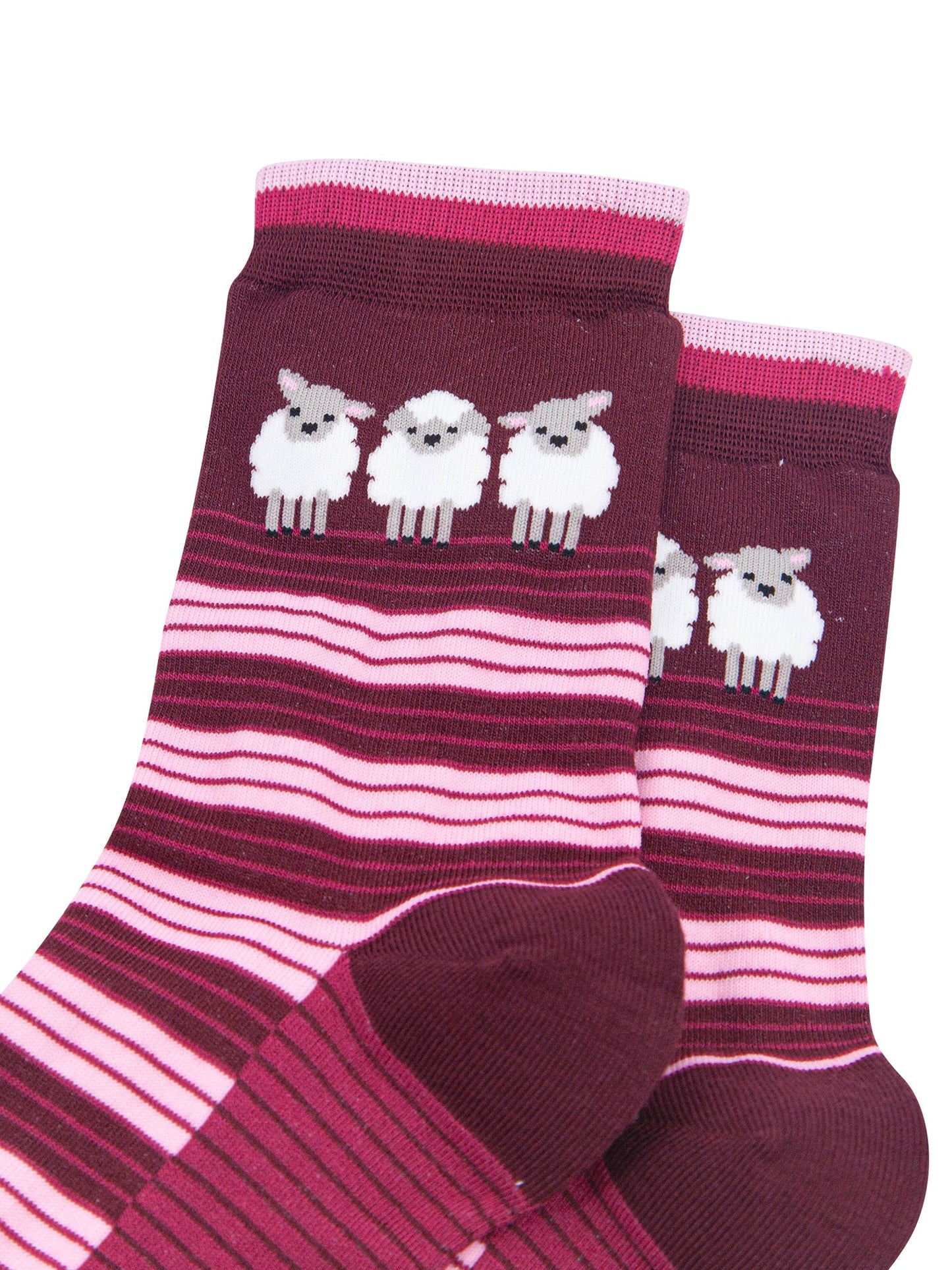 Sheep-Stripe-Women's-Bamboo-Socks-in-Burgundy-Close-Up