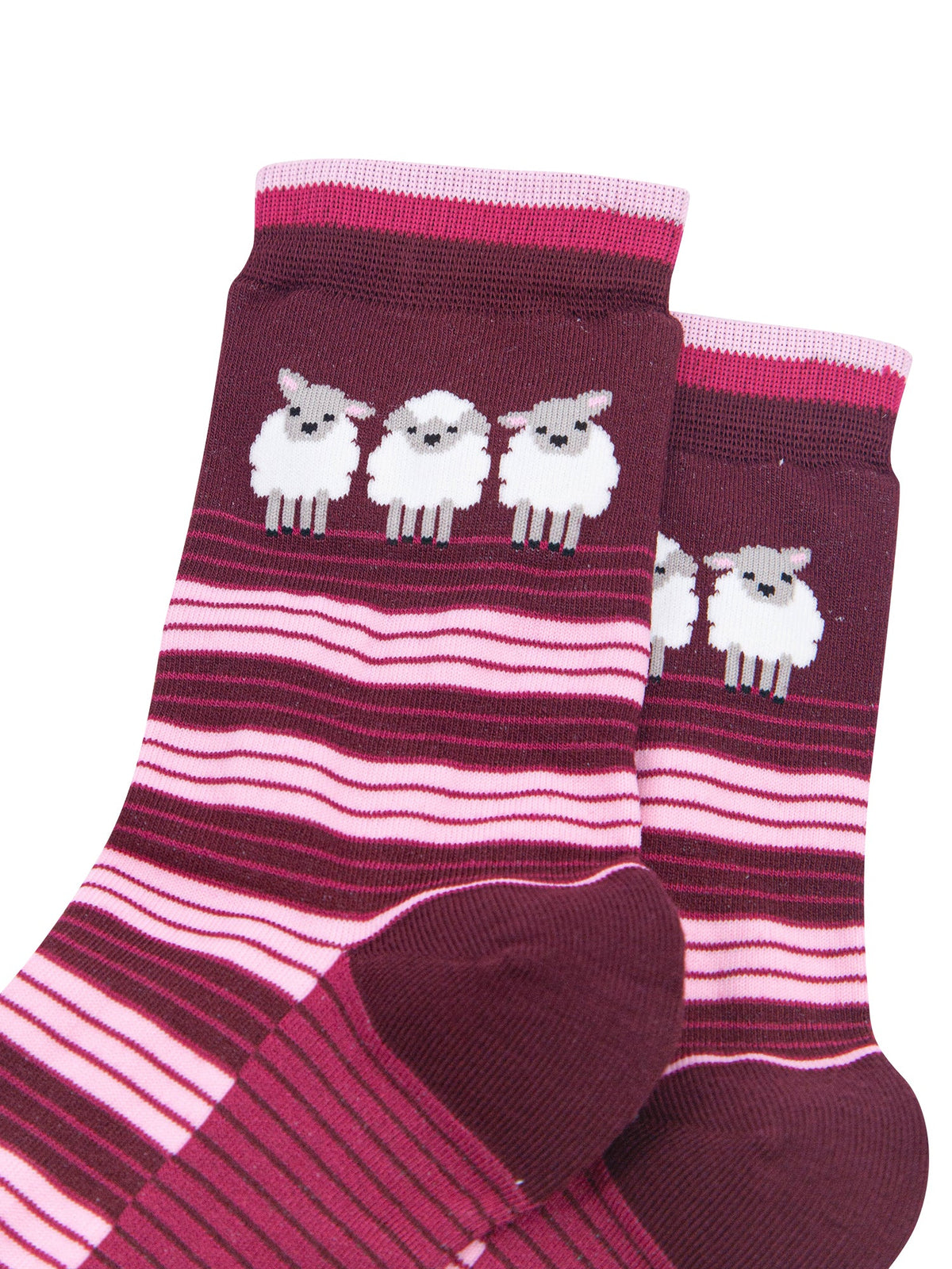 Sheep-Stripe-Women's-Bamboo-Socks-in-Burgundy-Close-Up