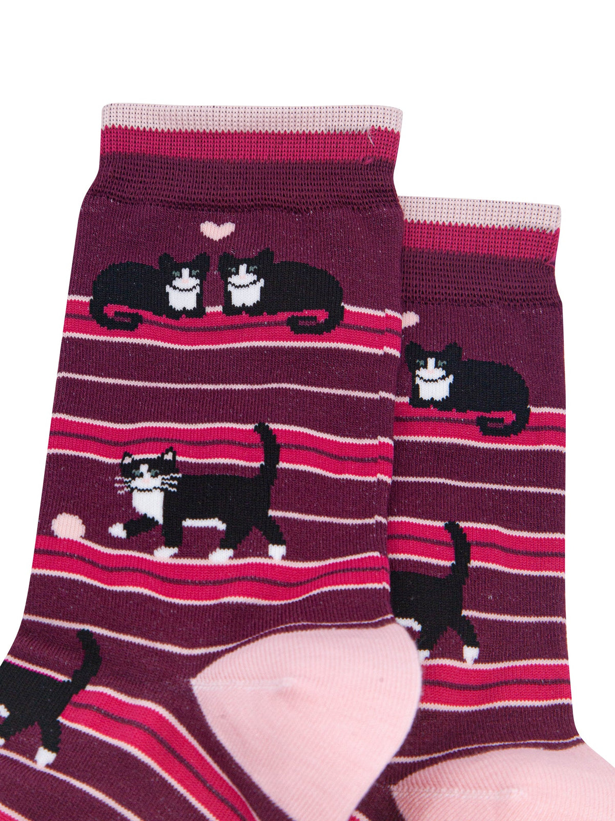 Cat-Stripe-Women's-Bamboo-Socks-in-Burgundy-Close-Up