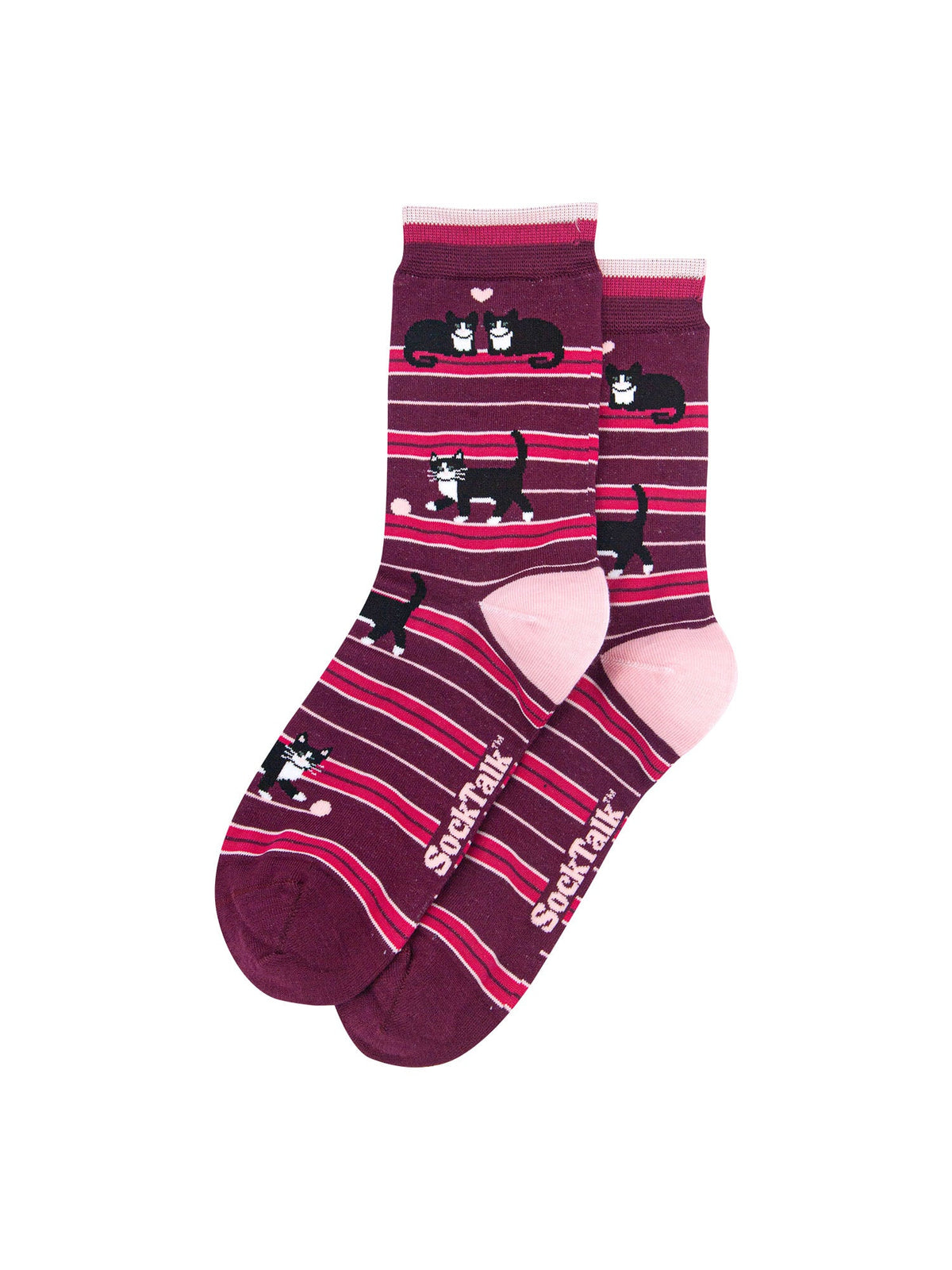 Cats-Chasing-Wool-Bamboo-Crew-Socks-Christmas-Cracker-Gift-Box-in-Berry