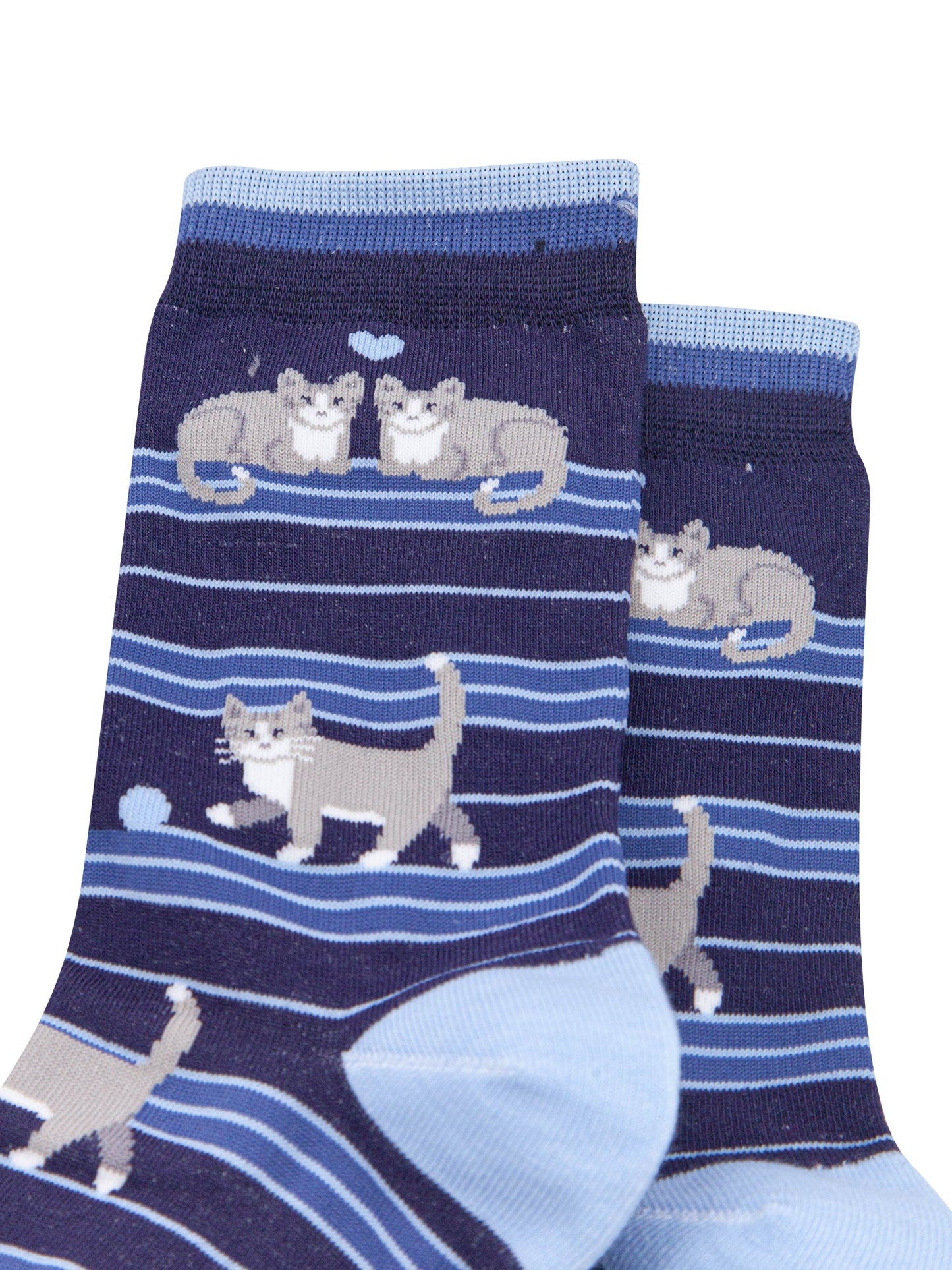 Cat-Stripe-Women's-Bamboo-Socks-in-Navy-Blue-Close-Up