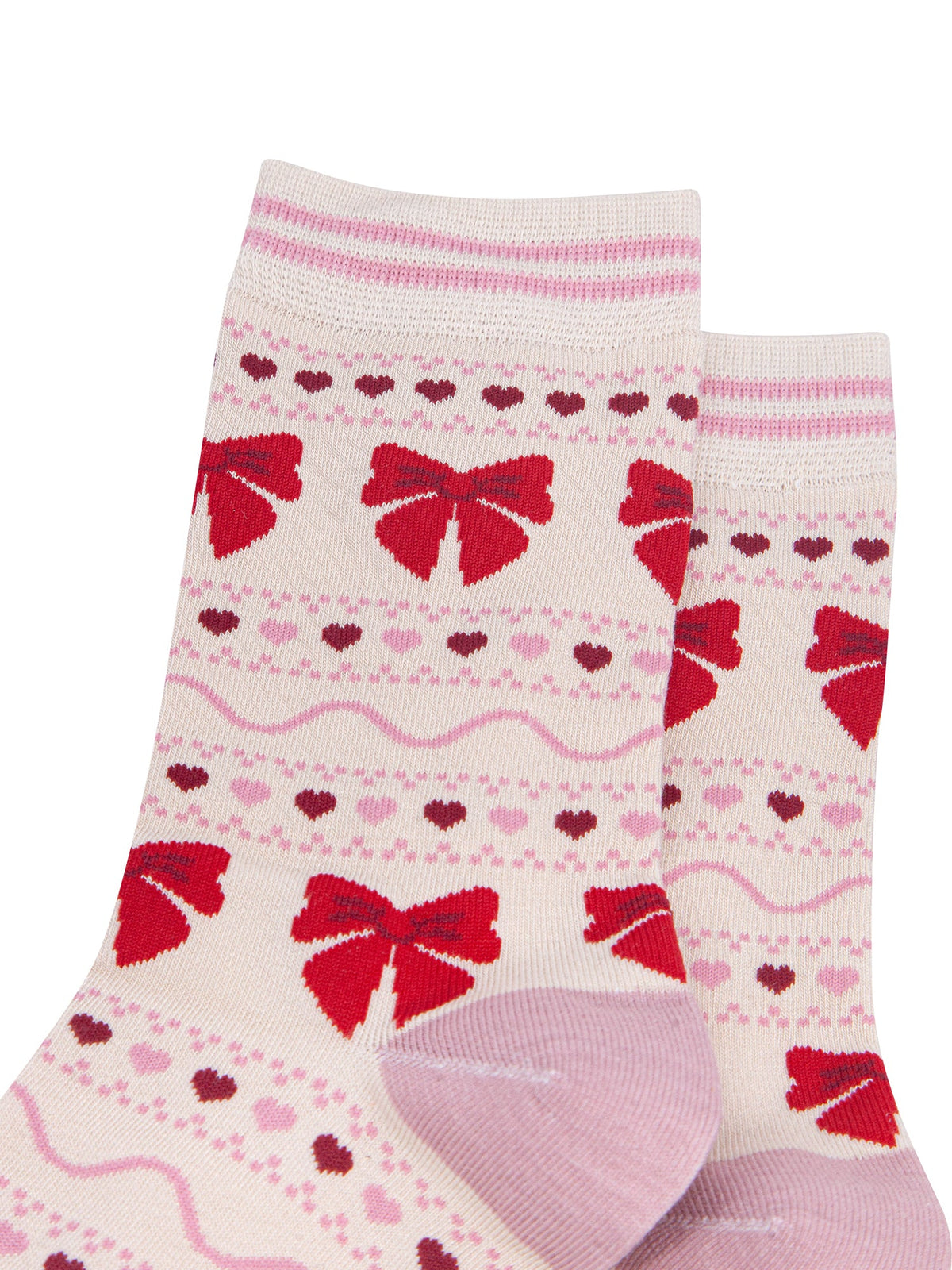 Bow-Fair-Isle-Women's-Bamboo-Socks-in-Cream-Close-Up