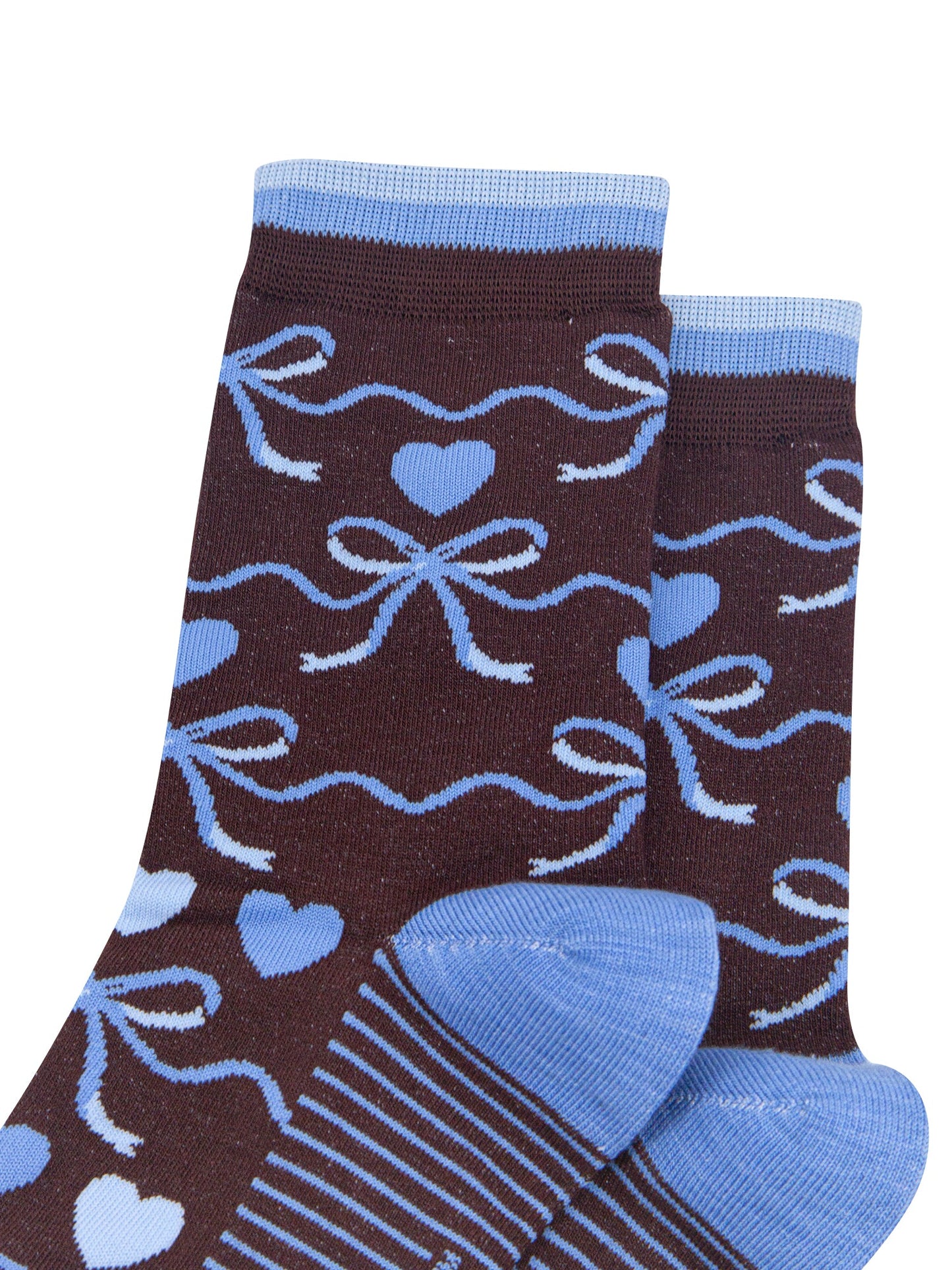 Ribbon-Bow-Women's-Bamboo-Socks-in-Brown/Blue-Close-Up