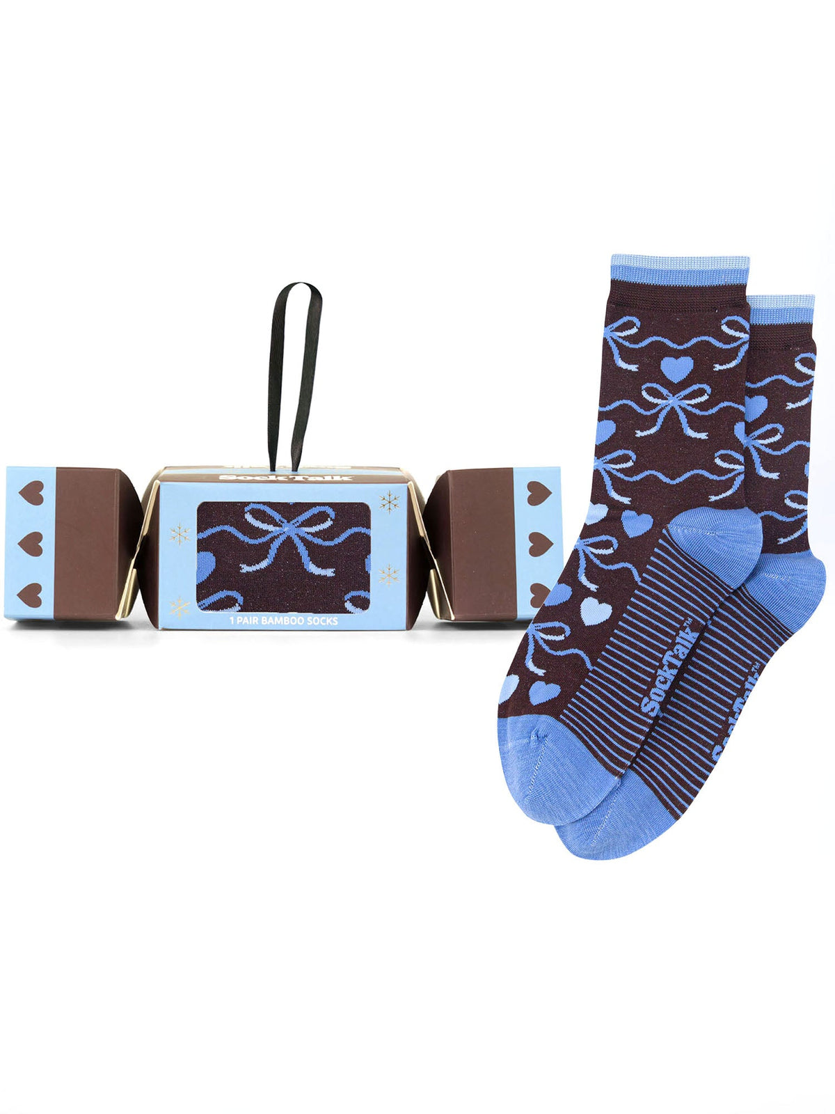 Ribbon-Bamboo-Crew-Socks-Christmas-Cracker-Gift-Box-in-Brown/Blue
