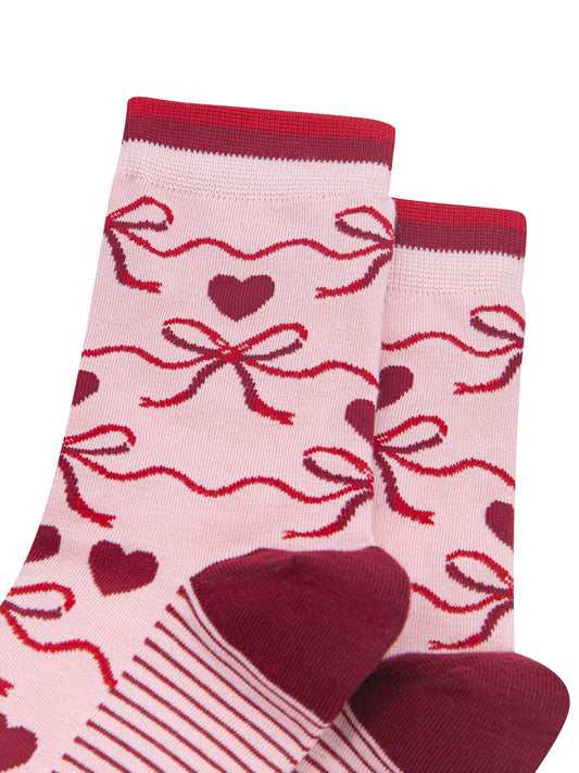Ribbon-Bow-Women's-Bamboo-Socks-in-Soft-Pink-Close-Up