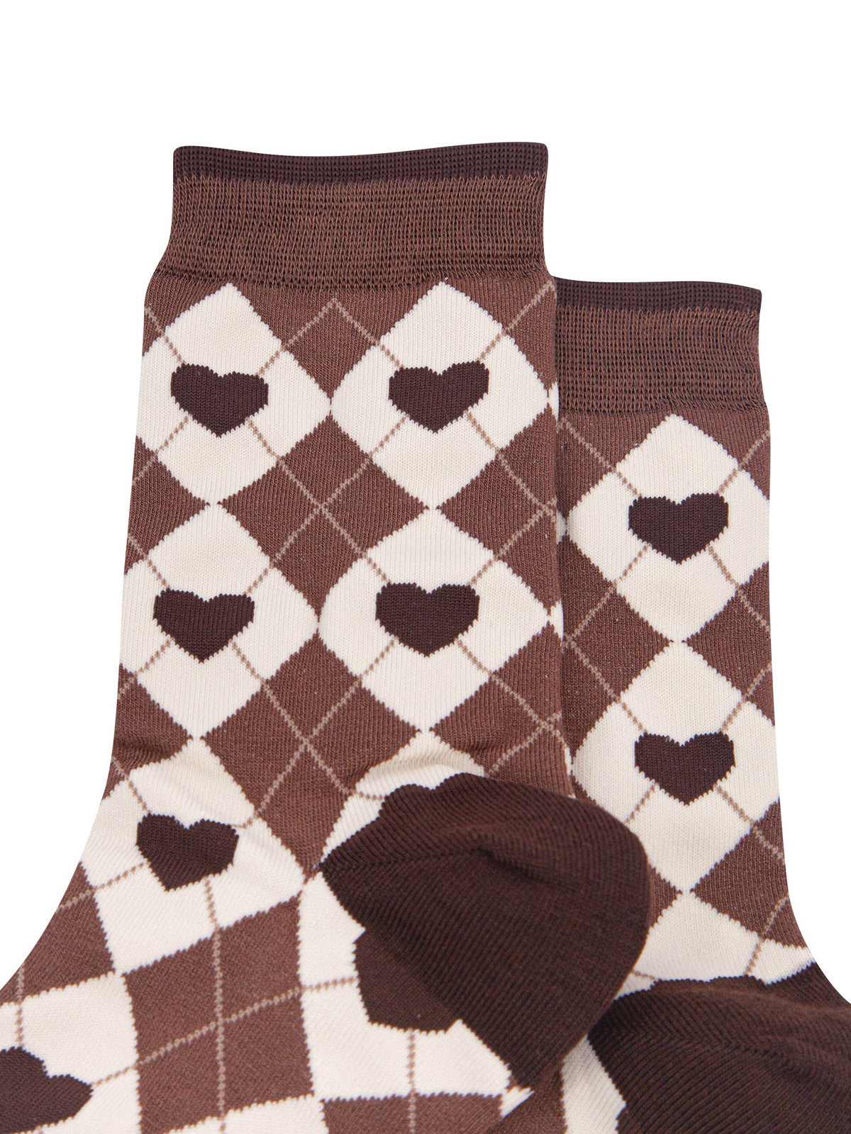 Heart-Argyle-Women's-Bamboo-Socks-in-Brown/Cream-Close-Up