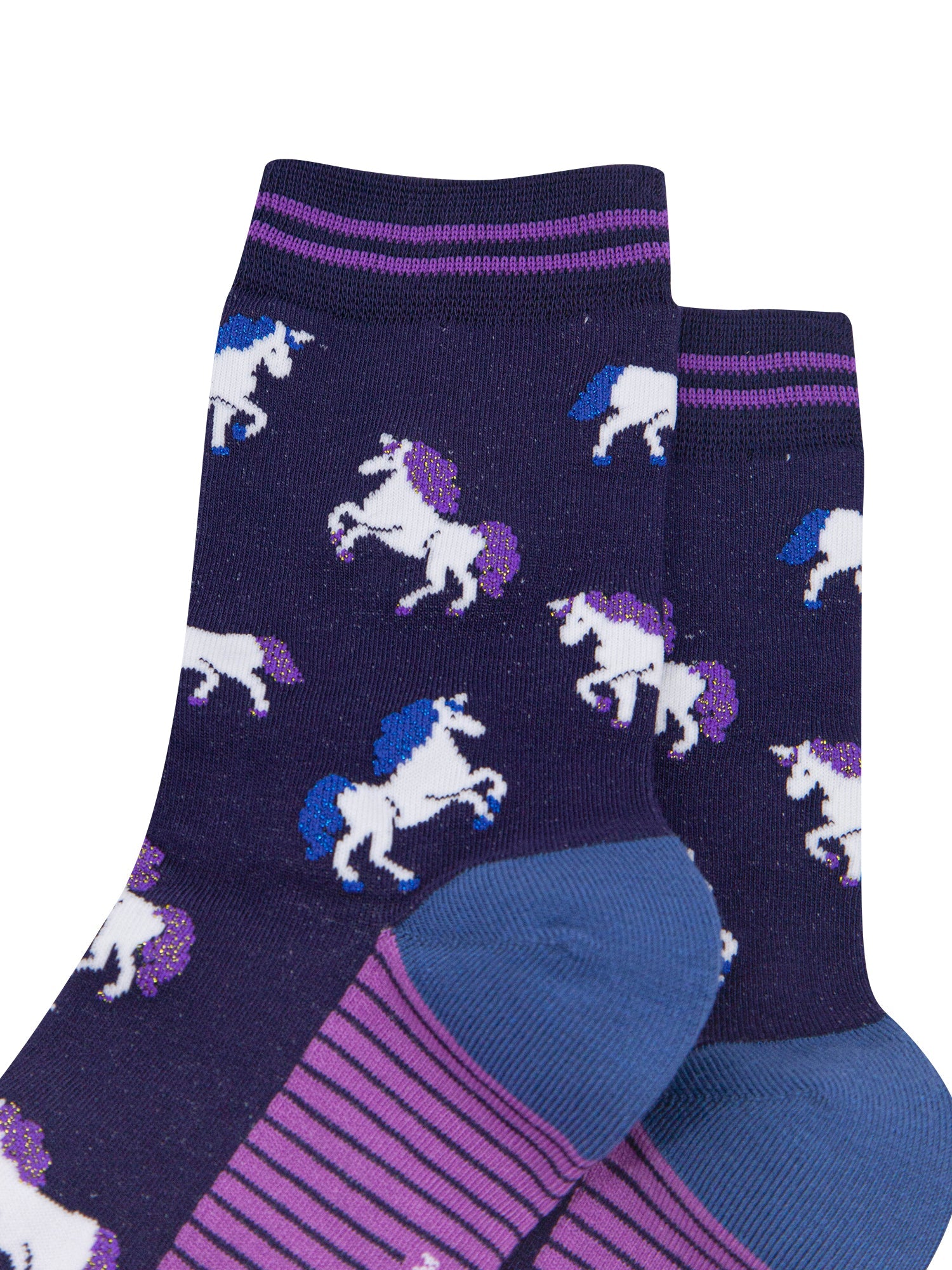 Unicorn-Women's-Bamboo-Socks-in-Navy-Blue-Close-Up
