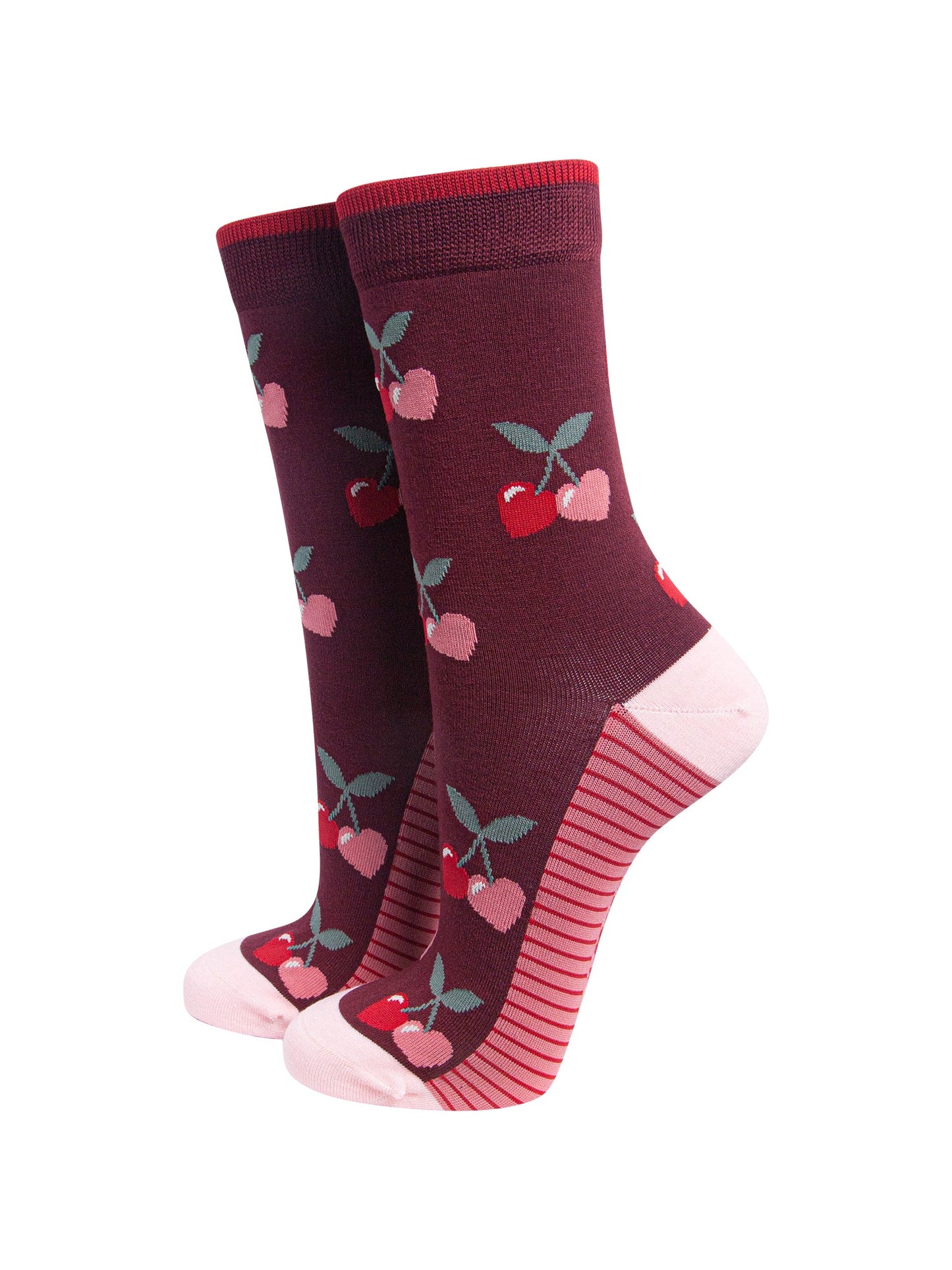 Heart-Cherry-Women's-Bamboo-Socks-in-Burgundy-On-Mannequin