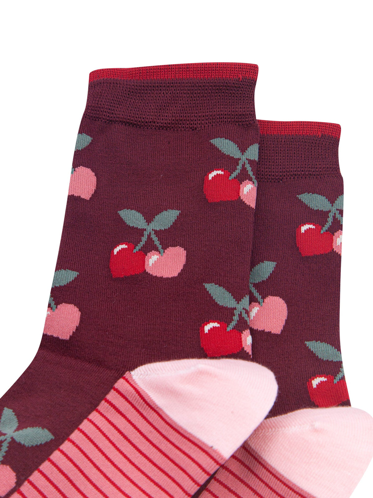 Heart-Cherry-Women's-Bamboo-Socks-in-Burgundy-Close-Up
