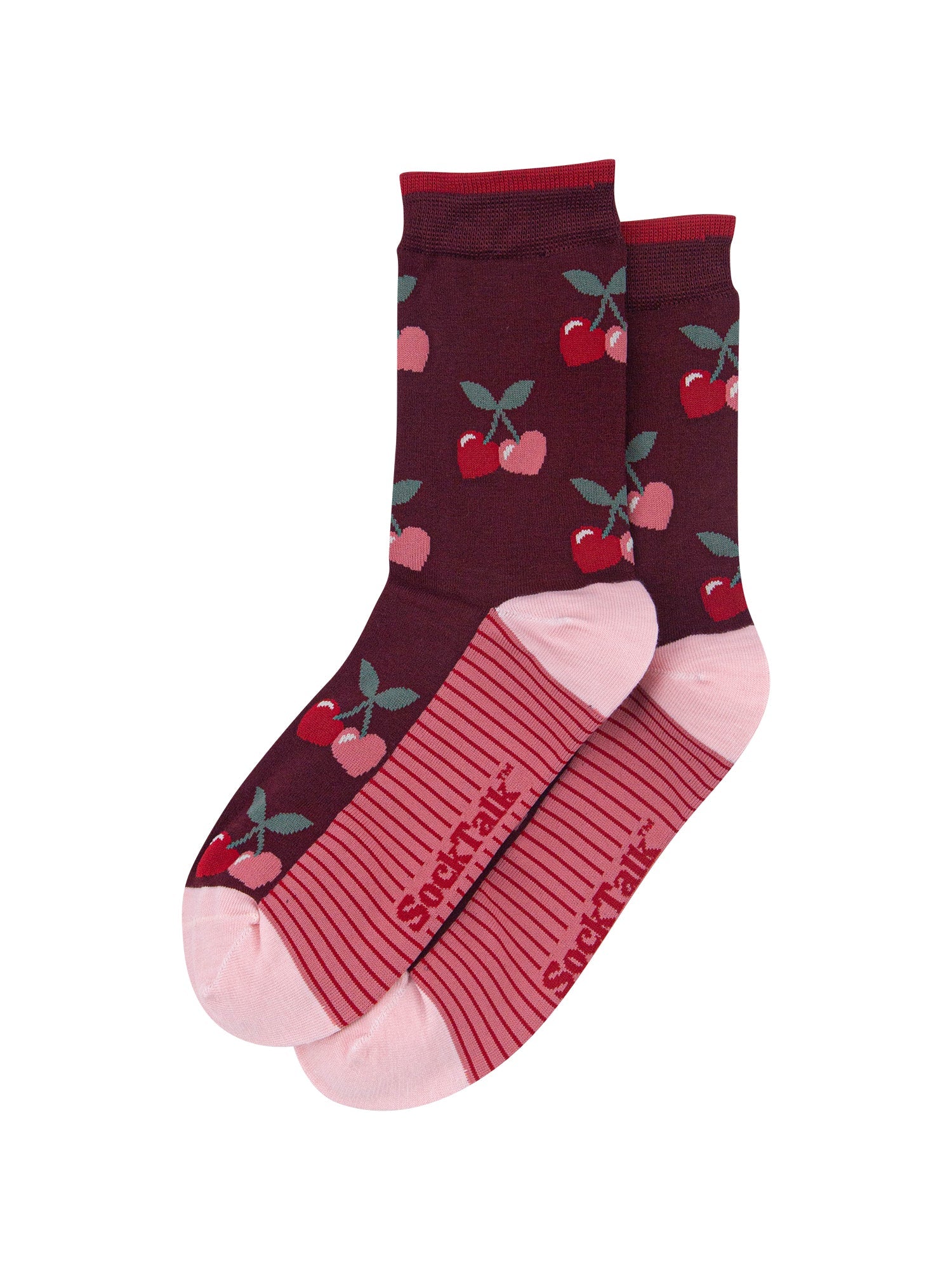 Heart-Cherry-Women's-Bamboo-Socks-in-Burgundy-Laid-Flat