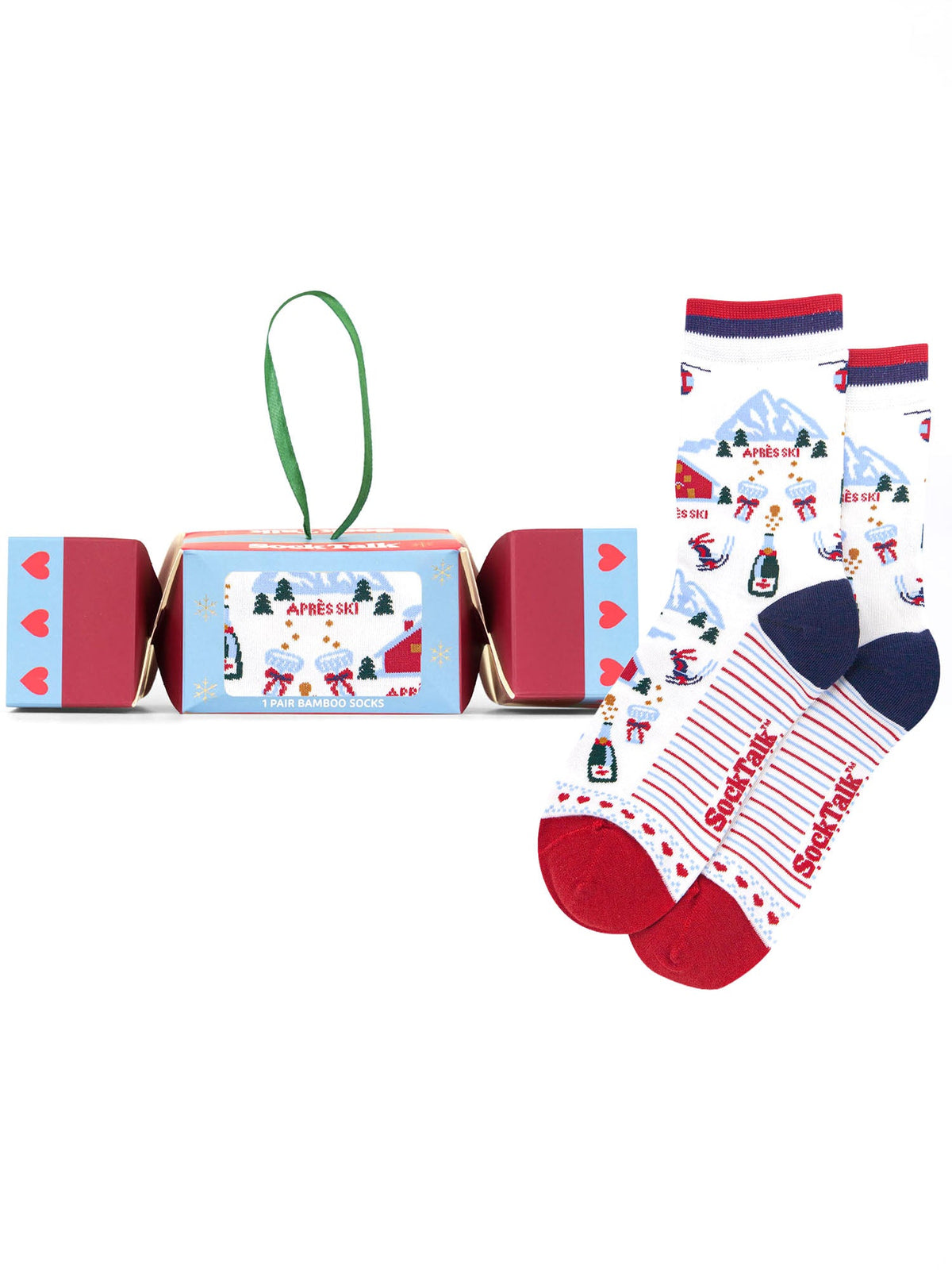 Apres-Ski-Bamboo-Crew-Socks-Christmas-Cracker-Gift-Box-in-White/Red