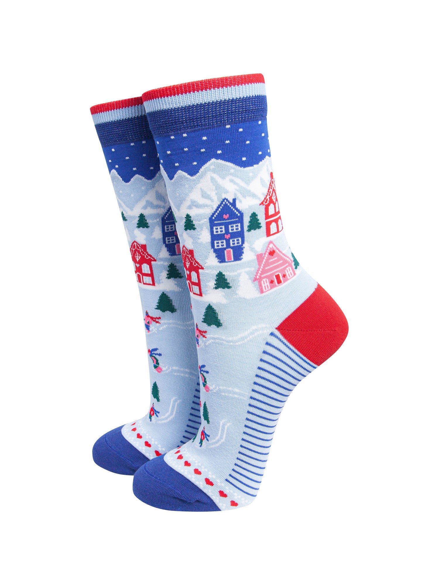 Ski-Chalet-Women's-Bamboo-Socks-in-Icy-Blue-On-Mannequin