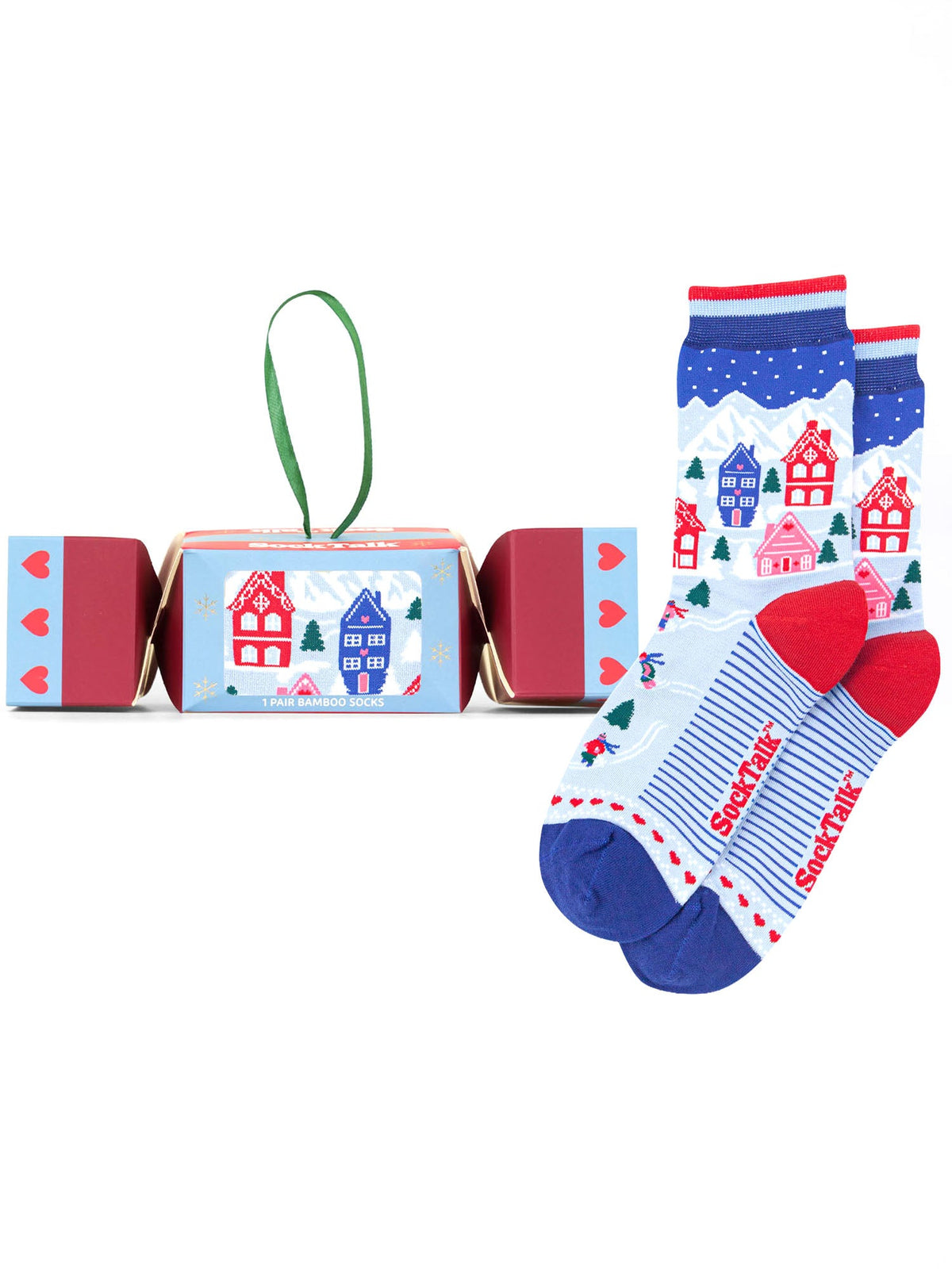 Ski-Chalet-Bamboo-Crew-Socks-Christmas-Cracker-Gift-Box-in-Blue