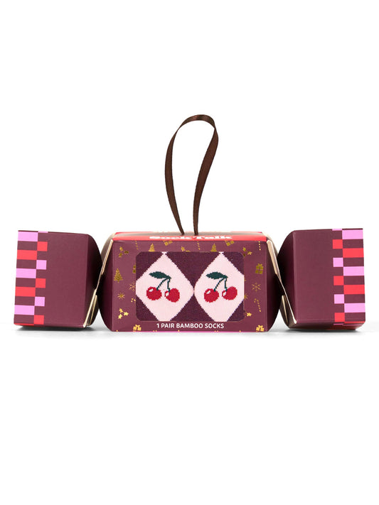 Argyle-Cherry-Bamboo-Crew-Socks-Christmas-Cracker-Gift-Box-in-Berry