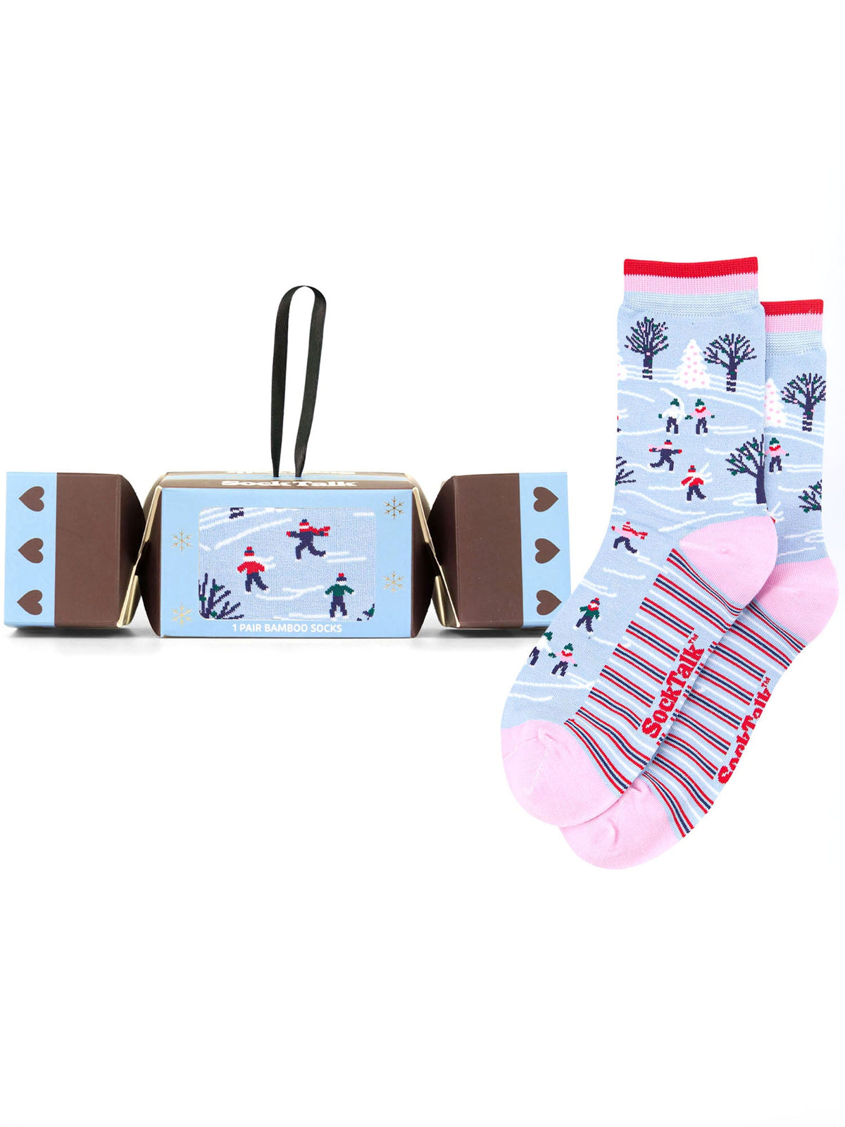 Ice-Skating-Bamboo-Crew-Socks-Christmas-Cracker-Gift-Box-in-Blue