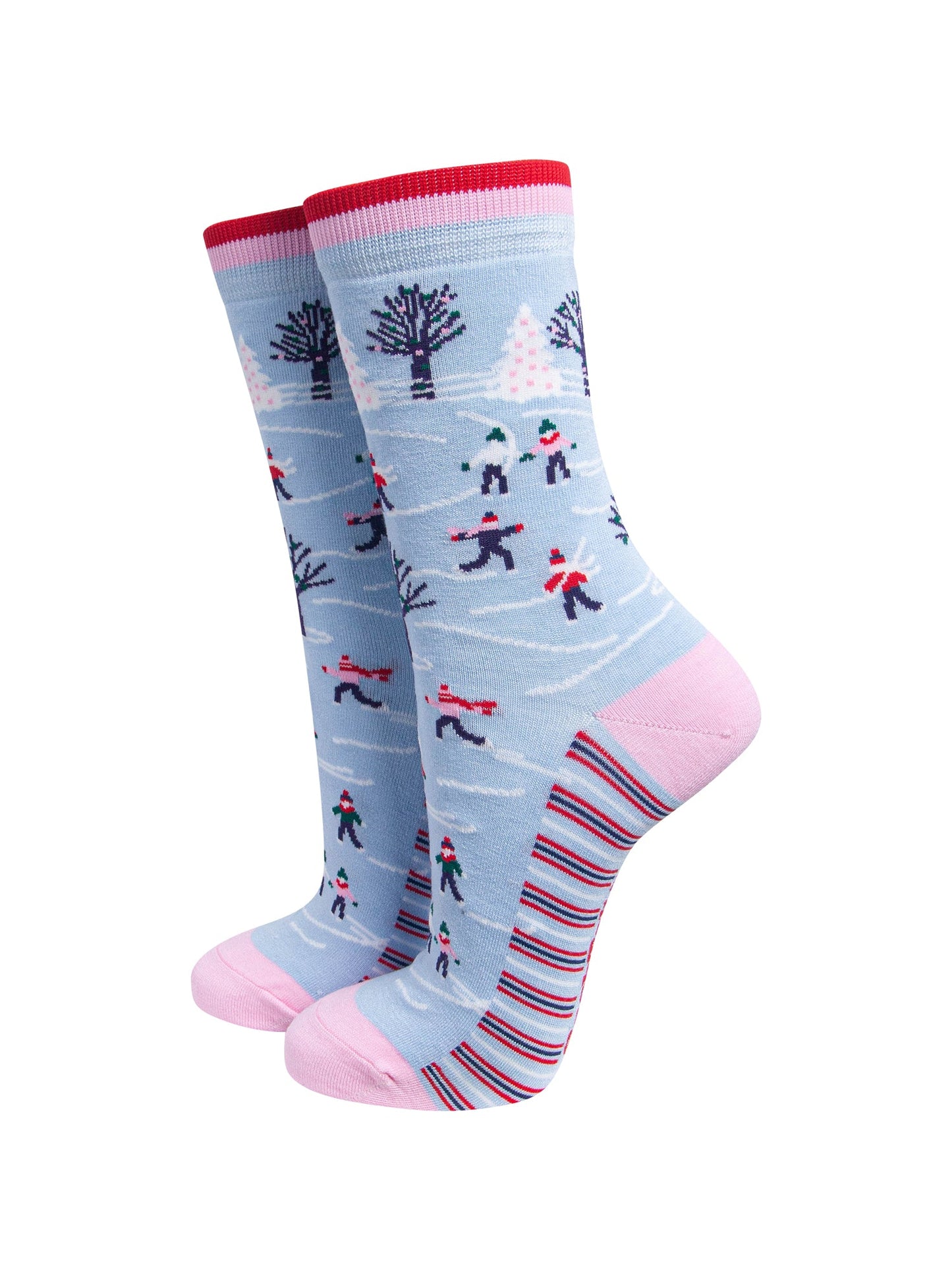 Ice-Skaters-Women's-Bamboo-Socks-in-Icy-Blue-On-Mannequin