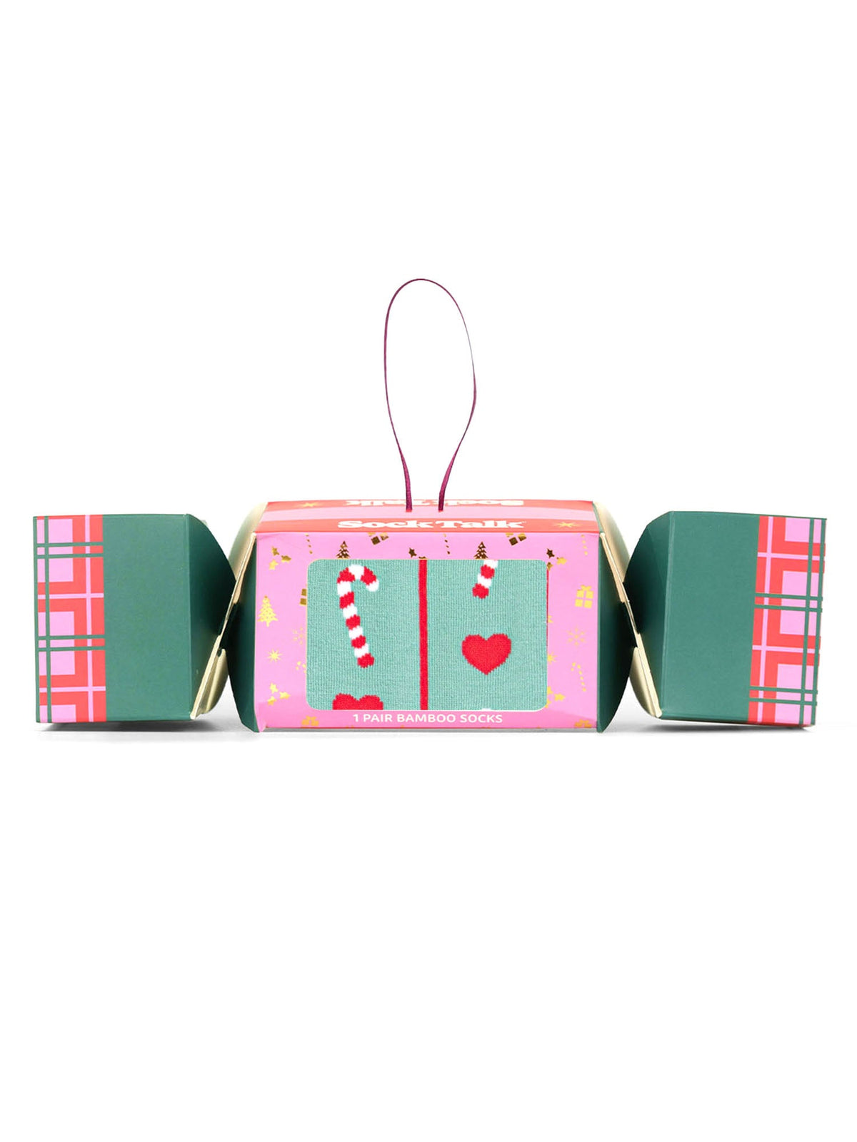 Candy-Cane-Bamboo-Crew-Socks-Christmas-Cracker-Gift-Box-in-Sage-Green