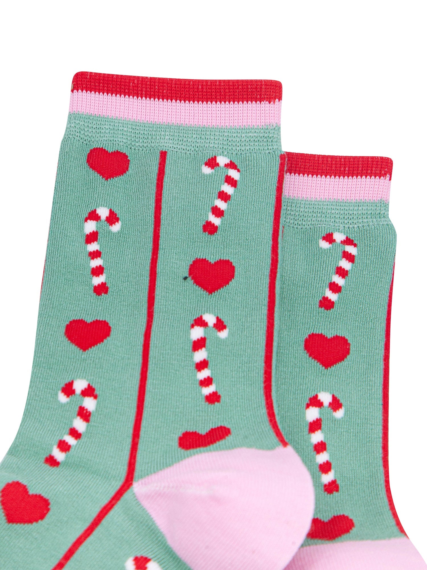 Candy-Cane-Women's-Bamboo-Socks-in-Mint-Green-Close-Up