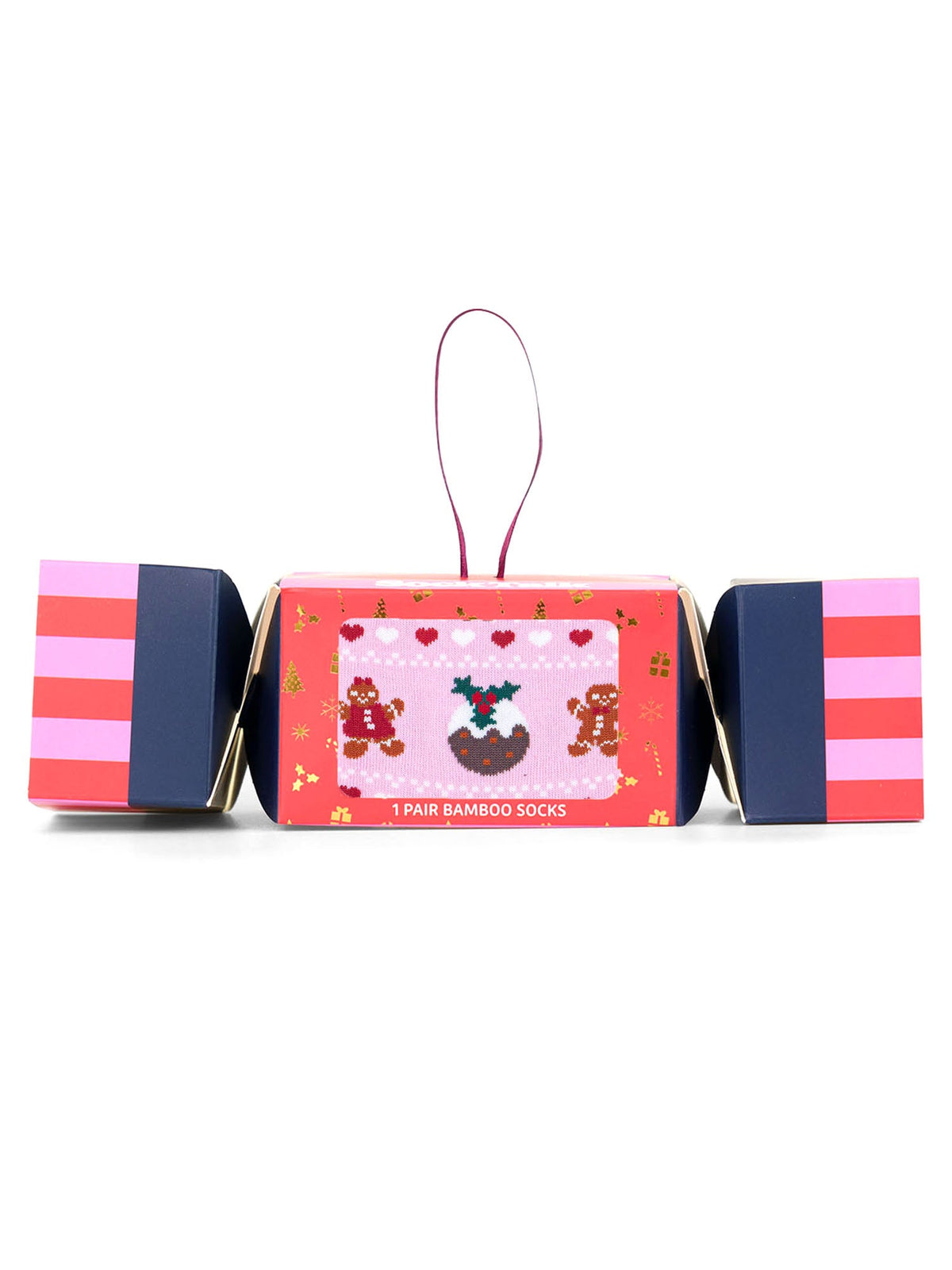 Christmas-Pudding-&-Gingerbread-Men-Fair-Isle-Bamboo-Crew-Socks-Christmas-Cracker-Gift-Box-in-Pink