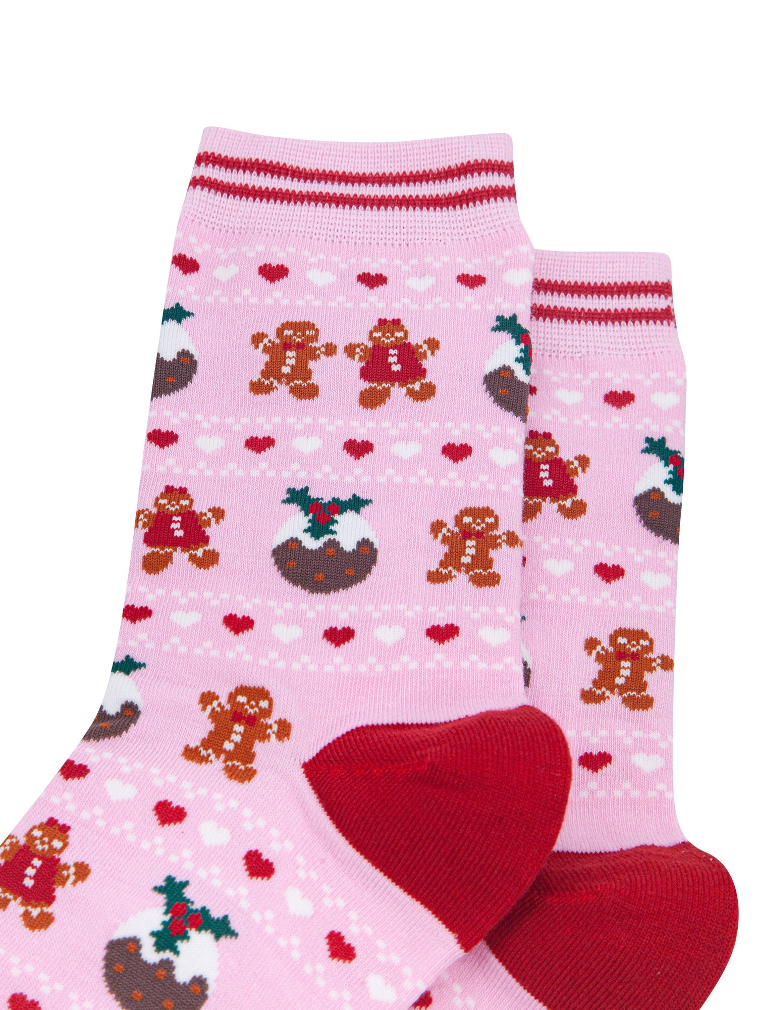 Christmas-Pudding-&-Gingerbread-Women's-Bamboo-Socks-in-Pink-Close-Up