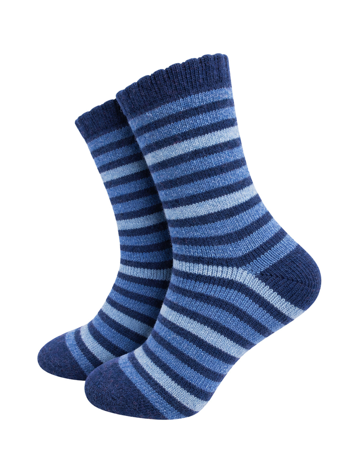 Stripe Patterned Wool Socks in Navy Blue/Denim